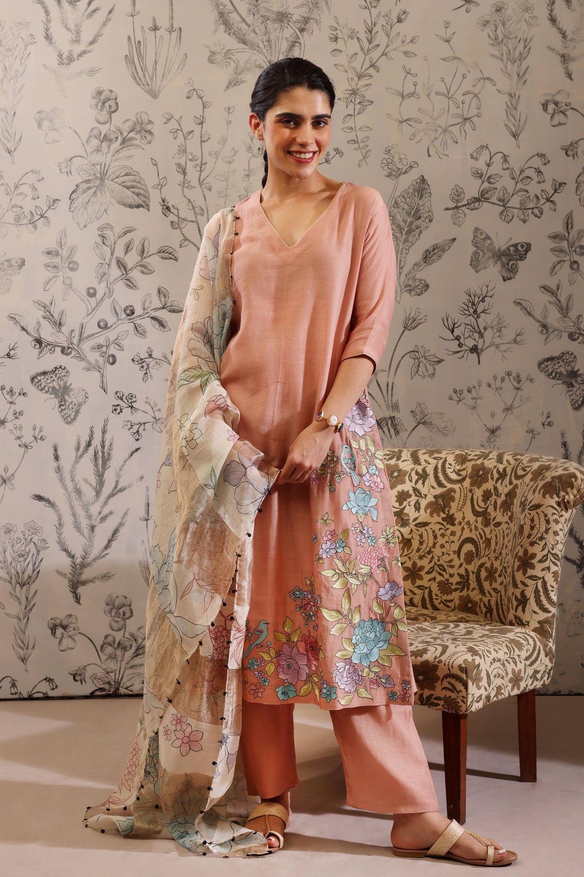 Vakya Peach Kurta Set