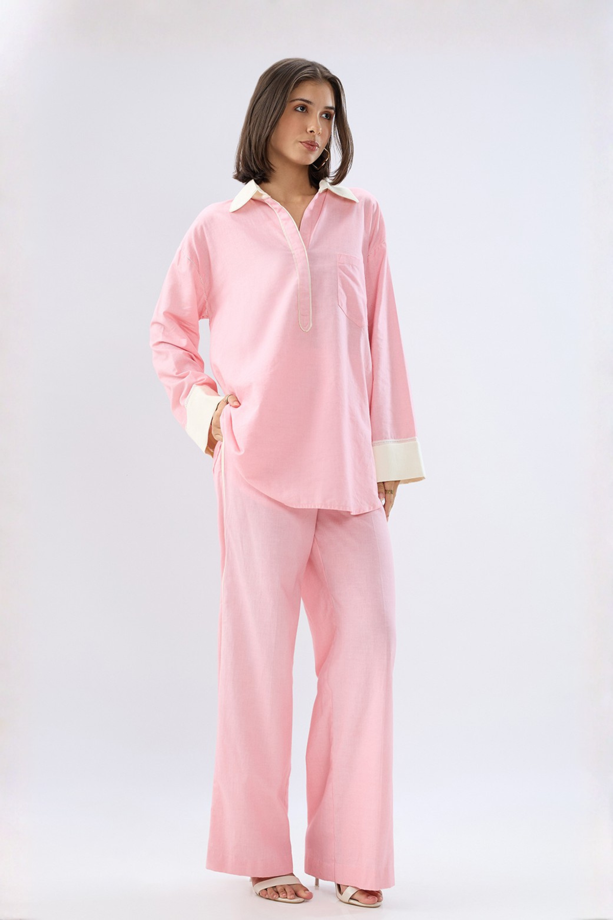 Pink Kurta Shirt Style Co-ord Set