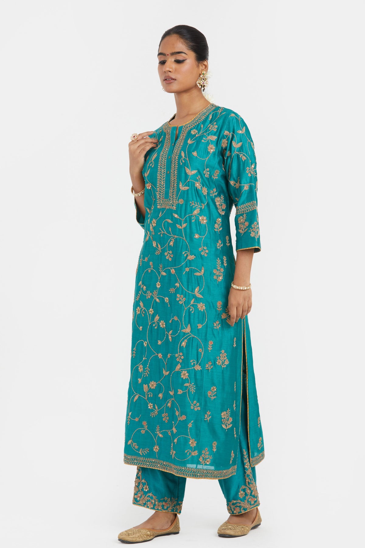 Teal Chanderi Kurta Set