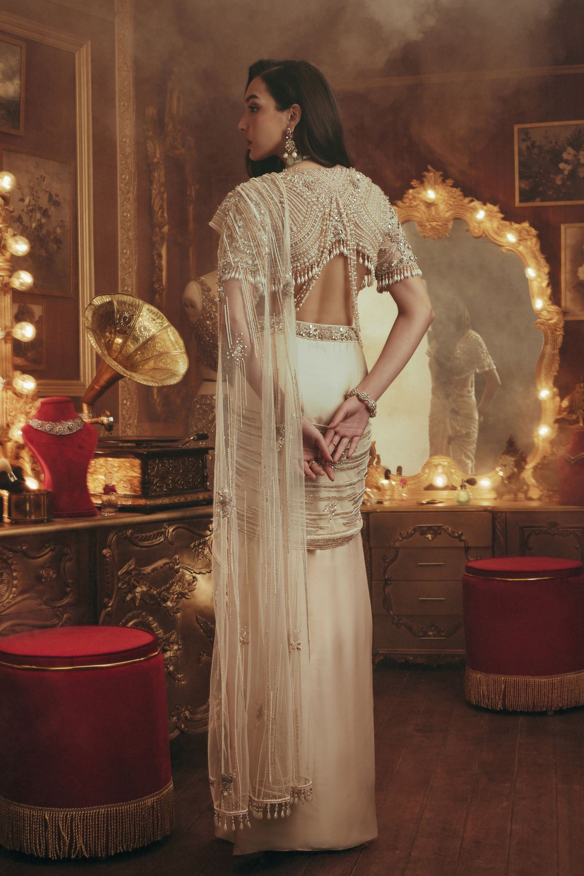 Irene Ivory Draped Saree Set