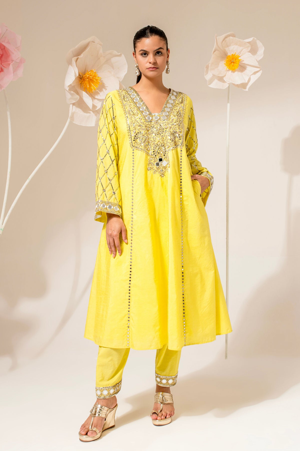 Yellow Sequin-Embroidered Kurta Set