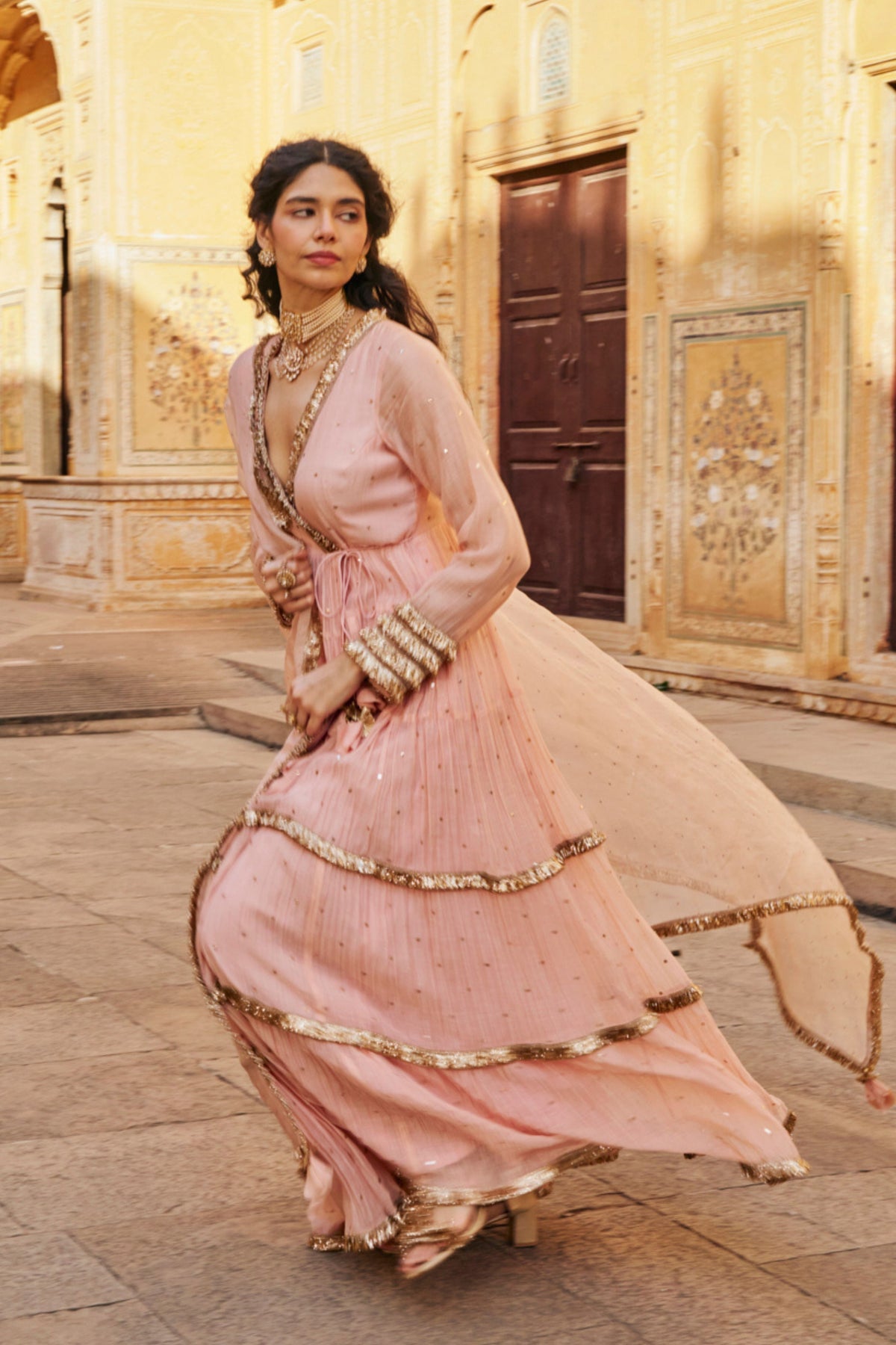 Vintage Blush Tiered Angrakha Set