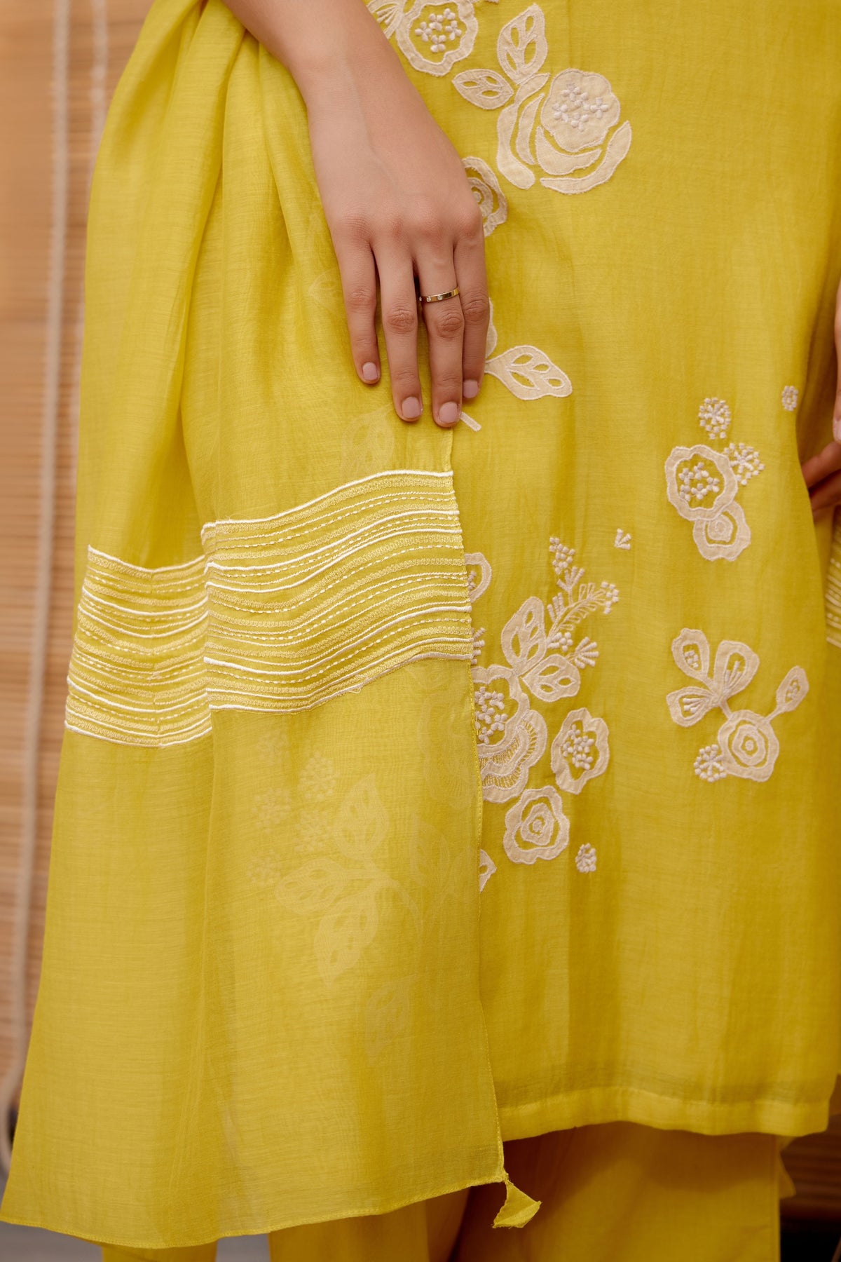 Citrine Floral Applique Kurta Set