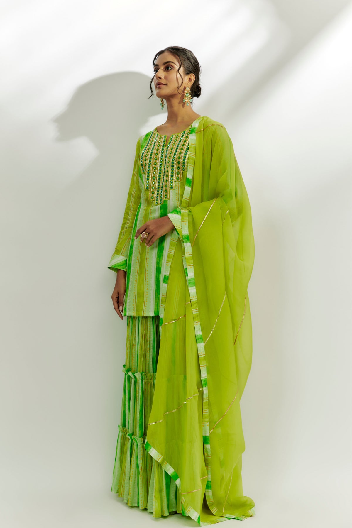 Lime Green Embroidered Garara Set