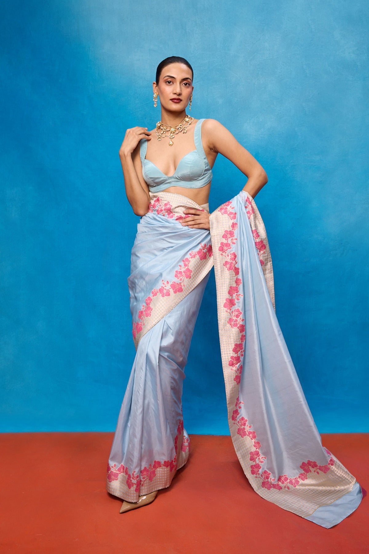Handwoven Ice Blue Silk Banarasi Saree