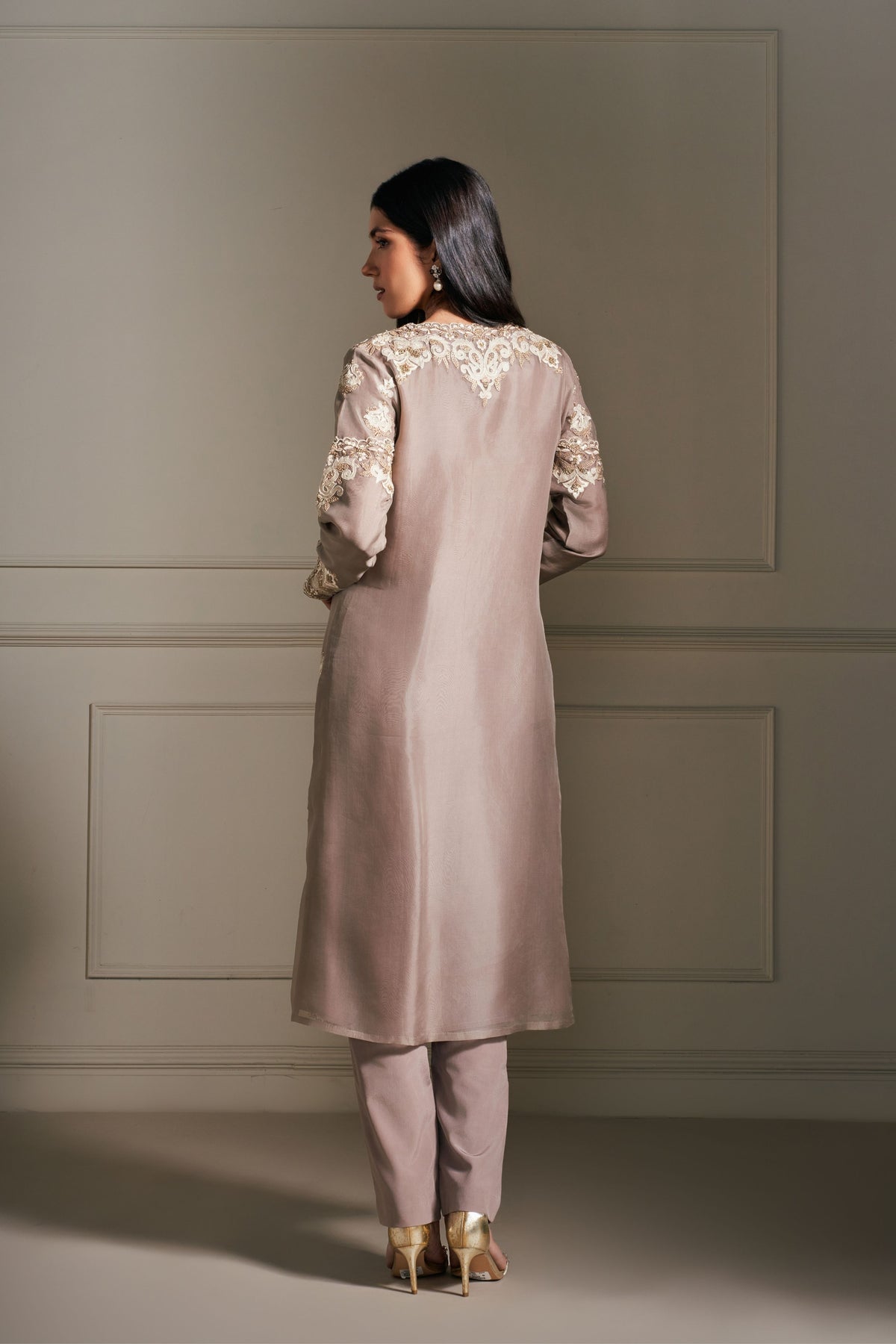 Taupe Hand Embellished Kurta Set