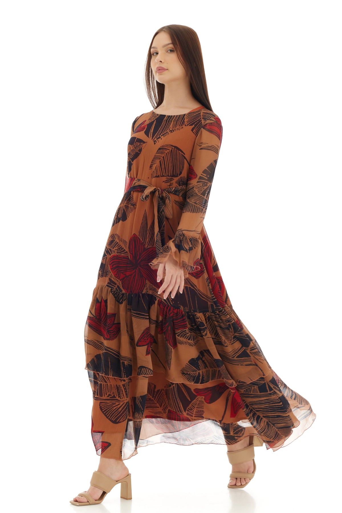 Orange Floral Long Dress