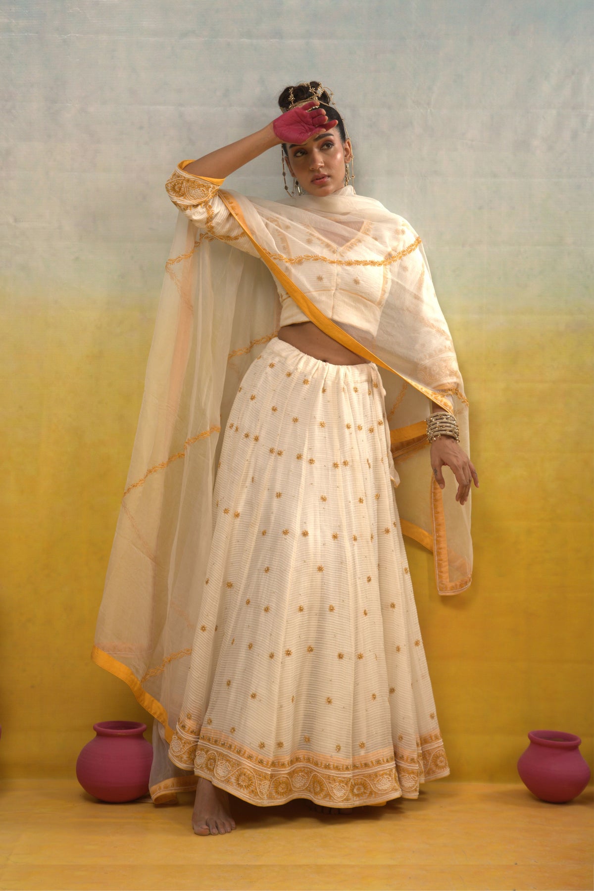 Ivory Chanderi Lehenga Set