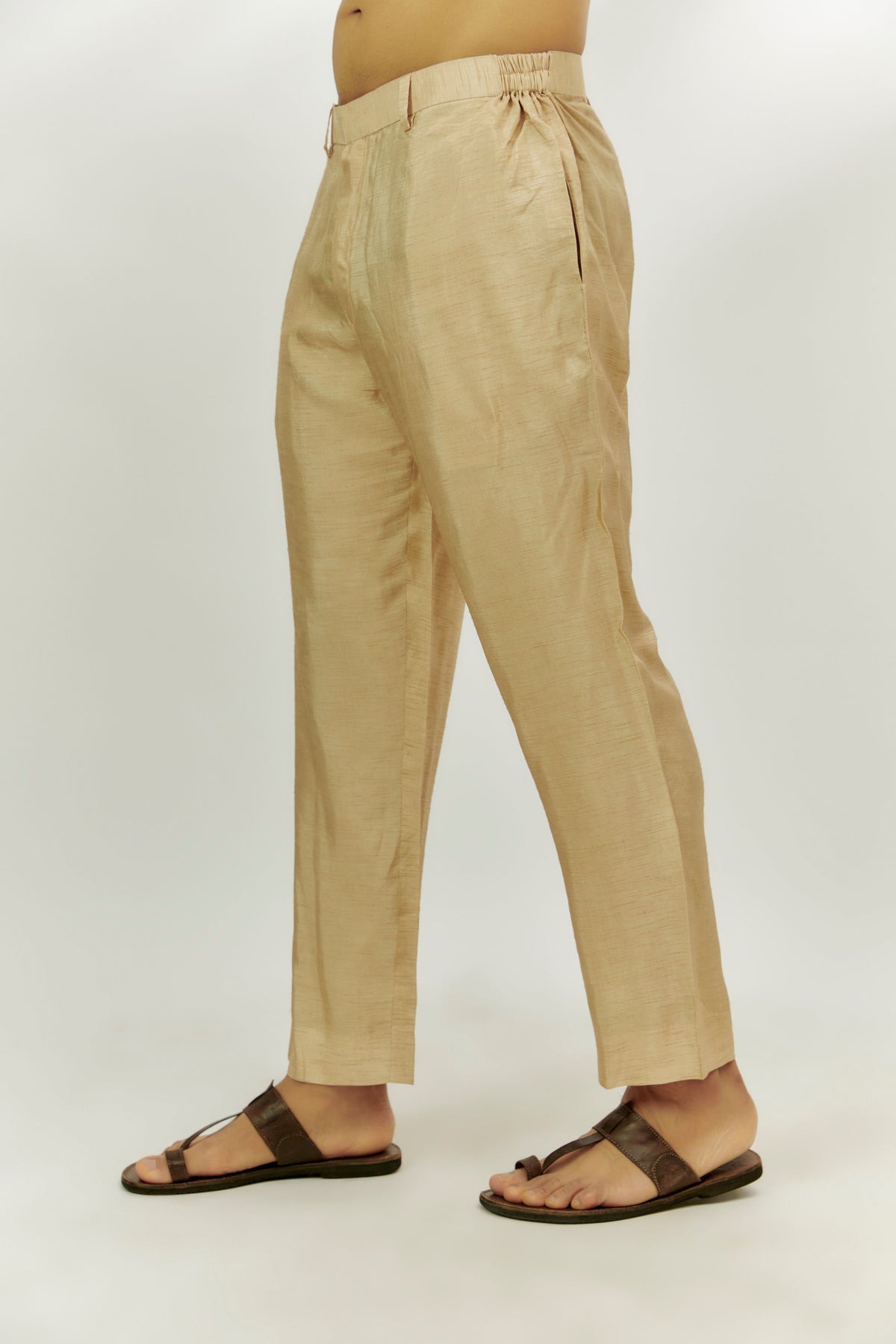 Beige Chanderi Tissue Embroidered Kurta Set