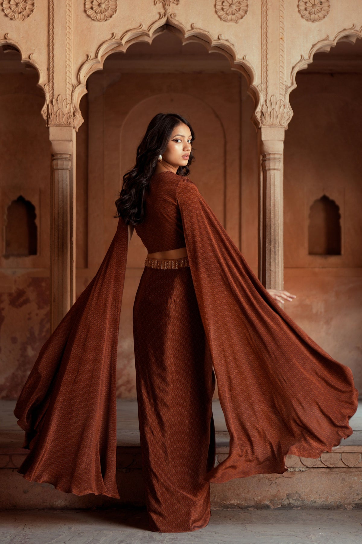 Brown Embroidered Drape Set