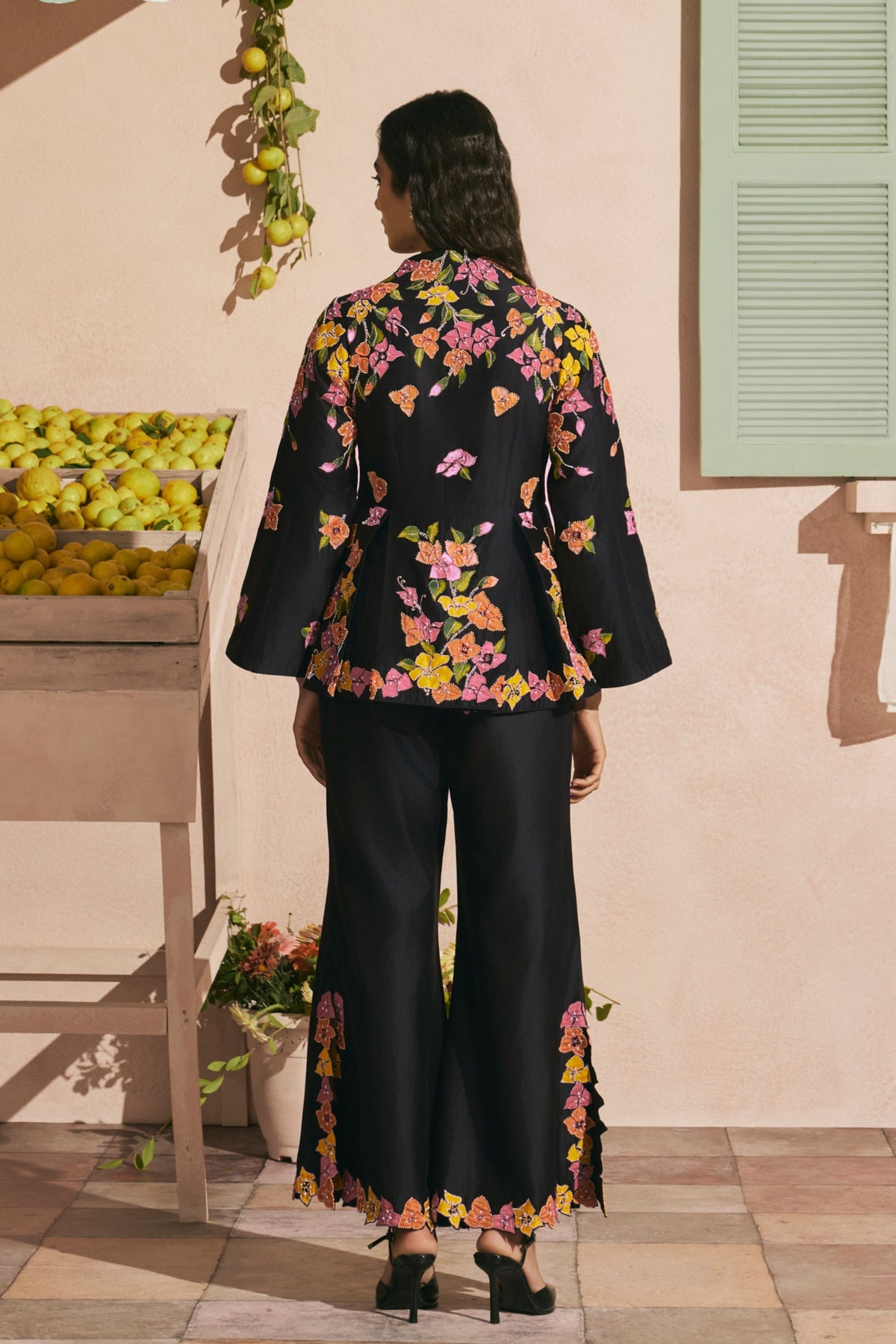 Black Bougainvillea Pleated Top