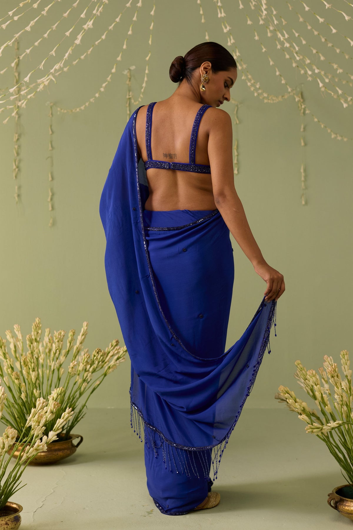 Blue Chiffon Saree Set