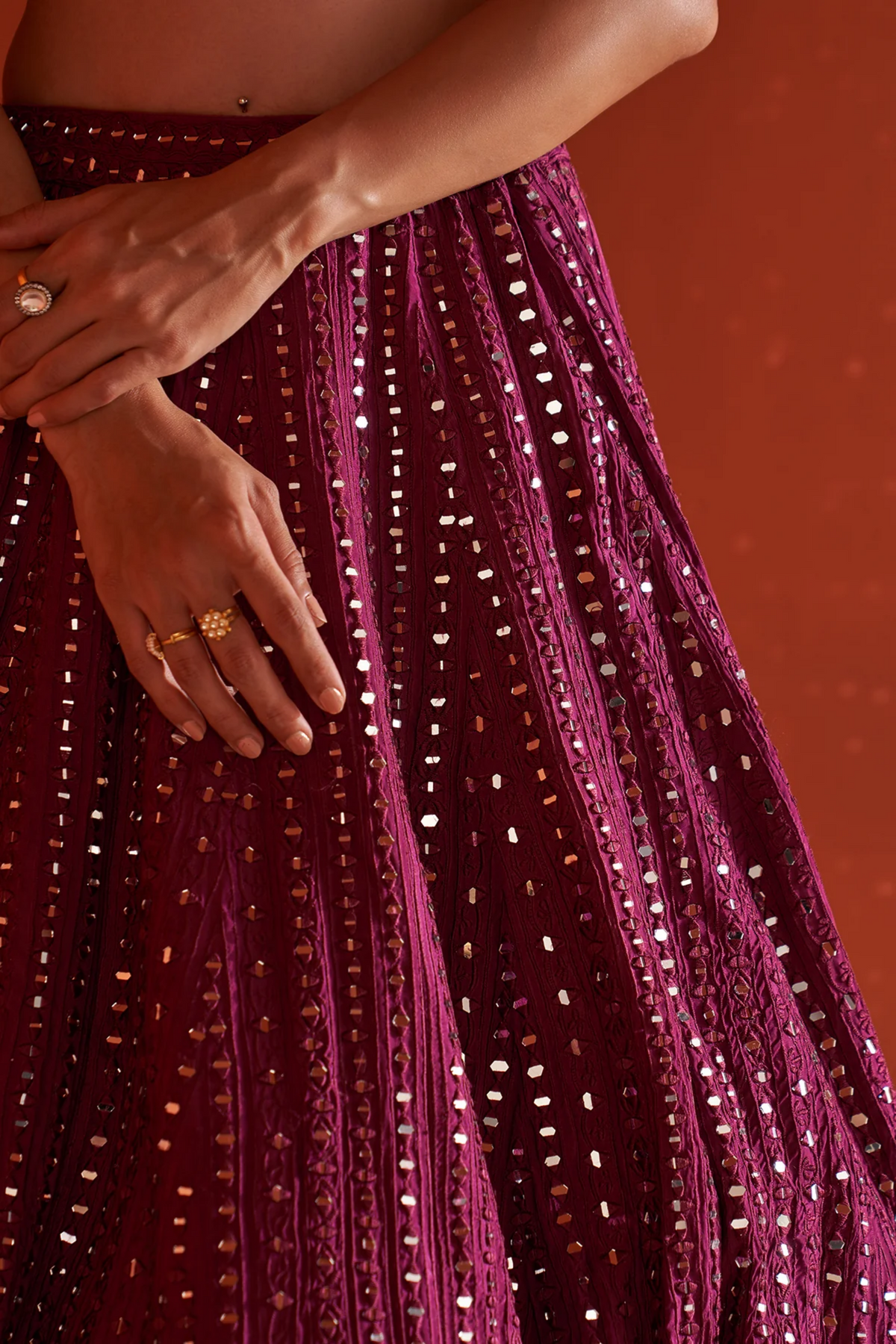 Wine Raw Silk Lehenga Set