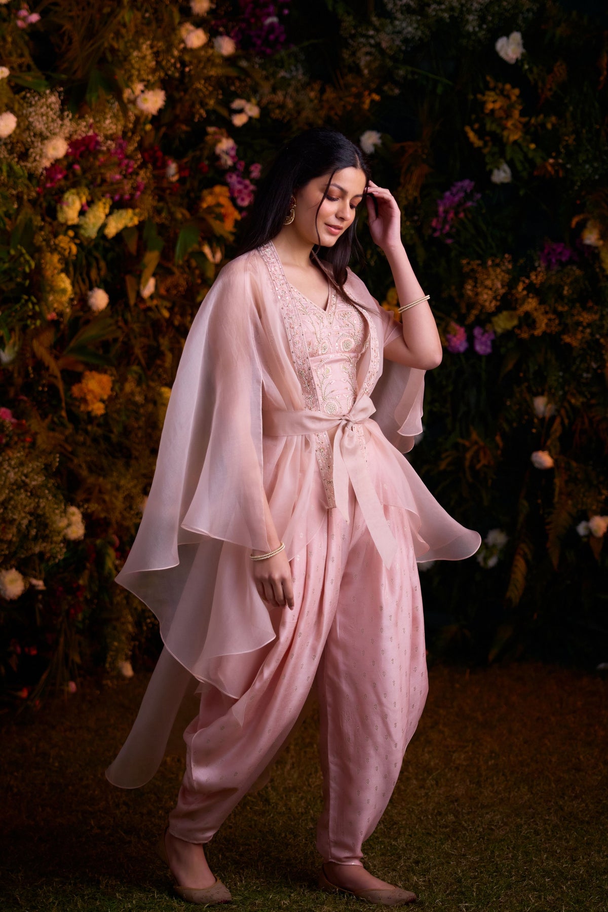 Shell Pink Cape Set With Belt