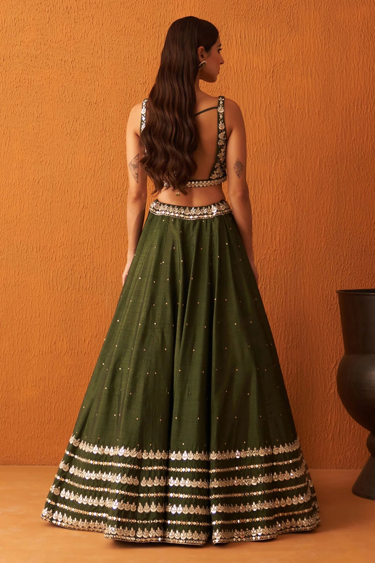 Forest Green Raw Silk Lehenga Set