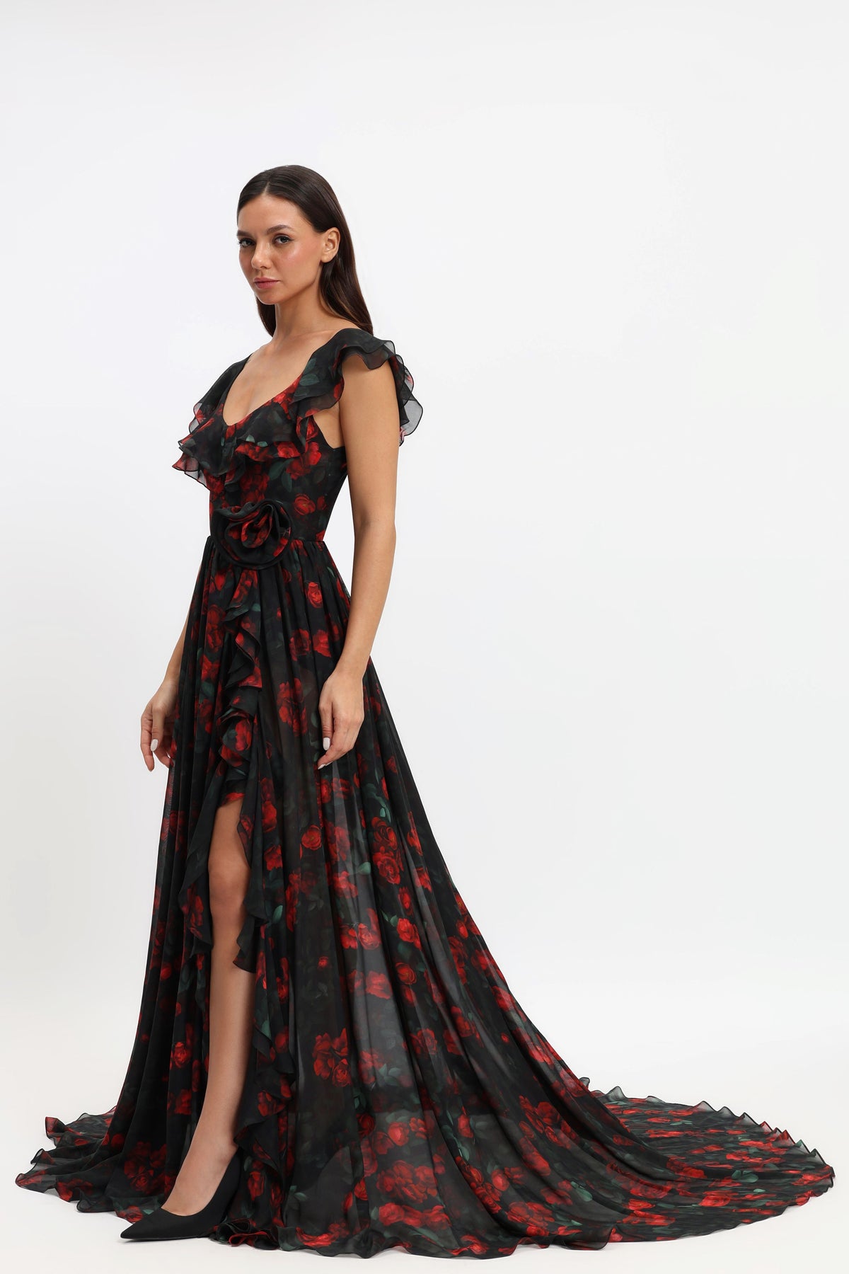 Chiffon Gown With Ruffles