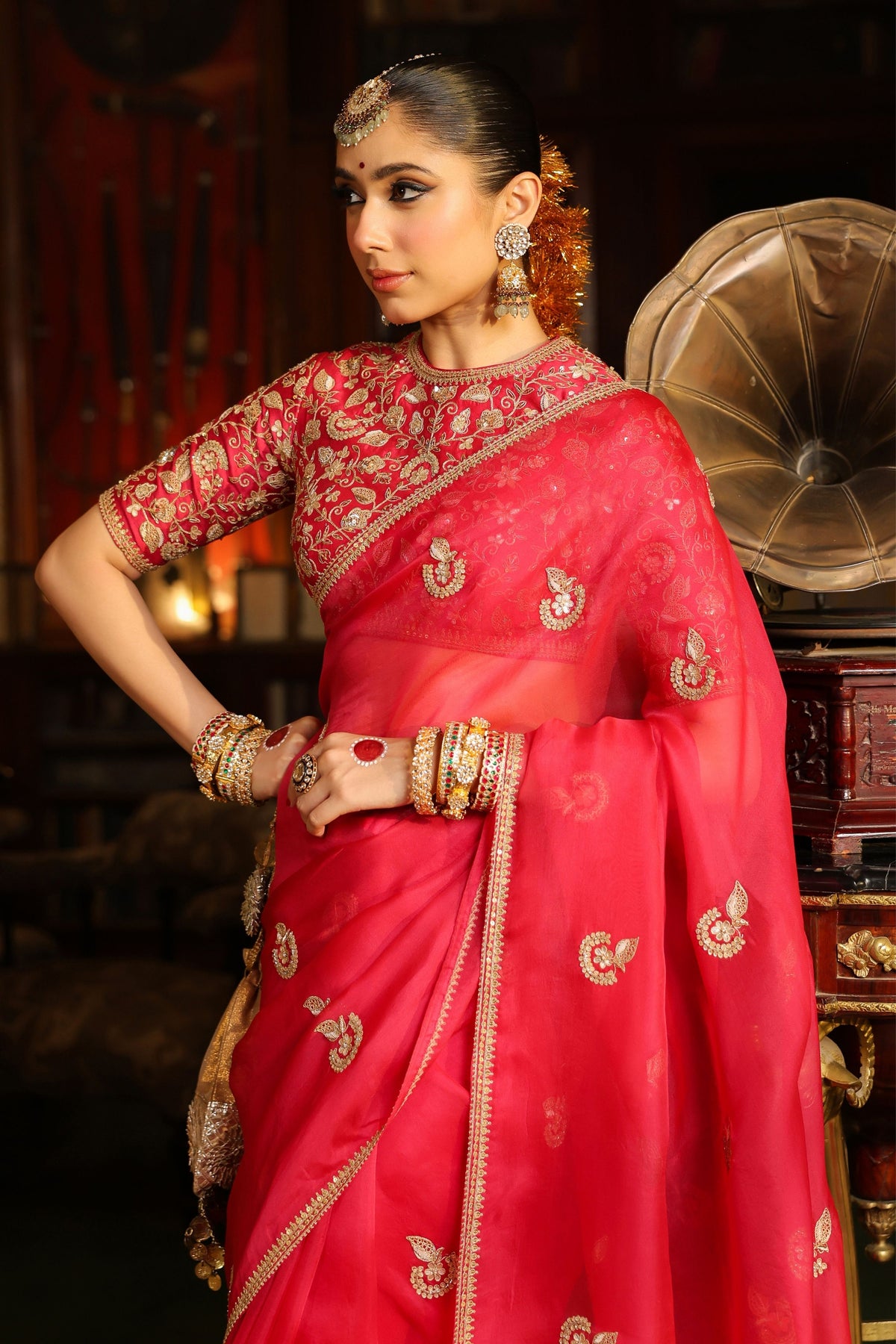 Ahista Dark Pink Saree Set
