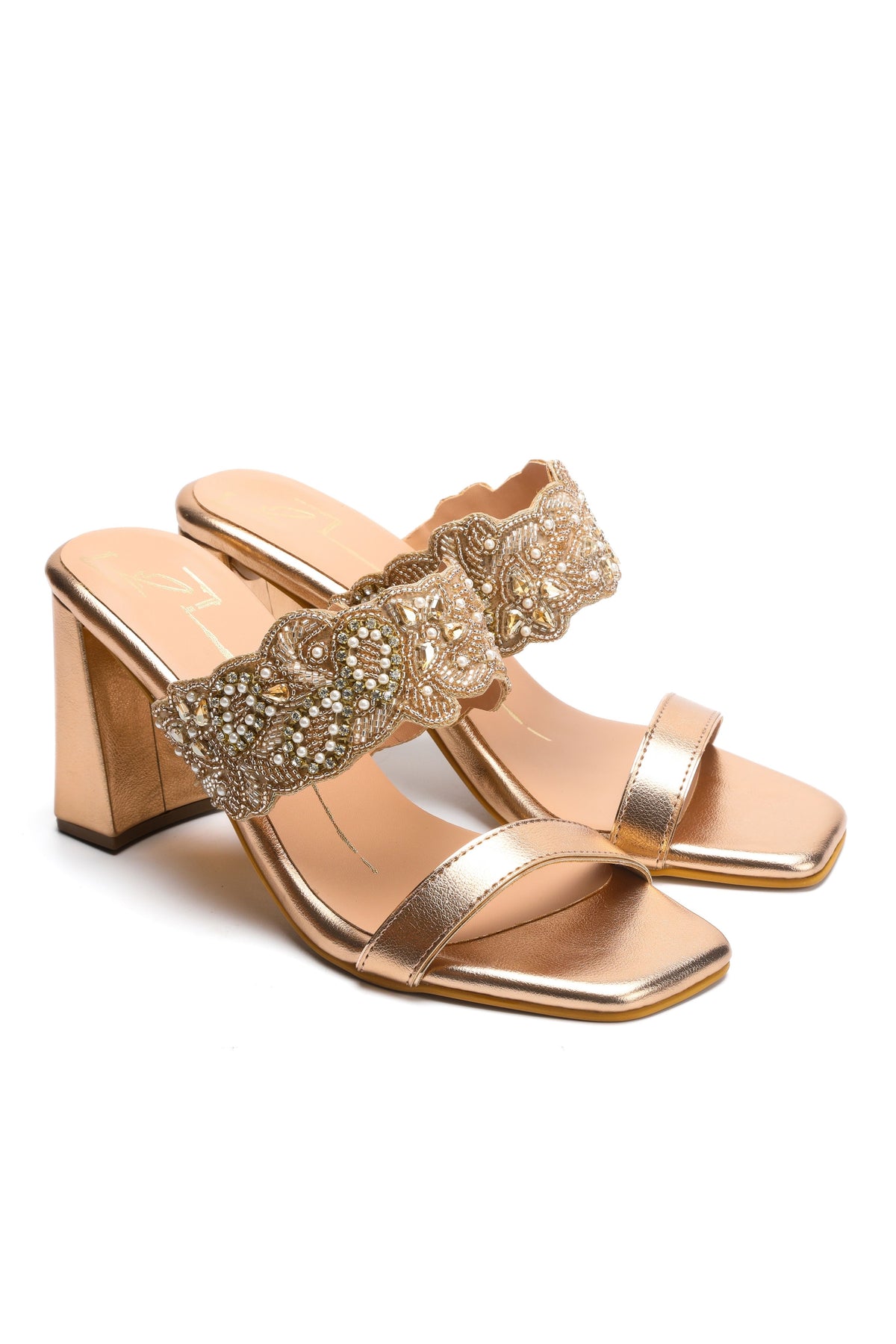 Rose Gold Embroidered Heels