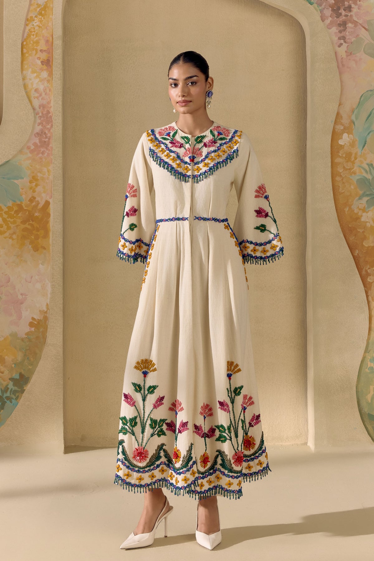Ivory Mosaic Beadwork Midi Dress