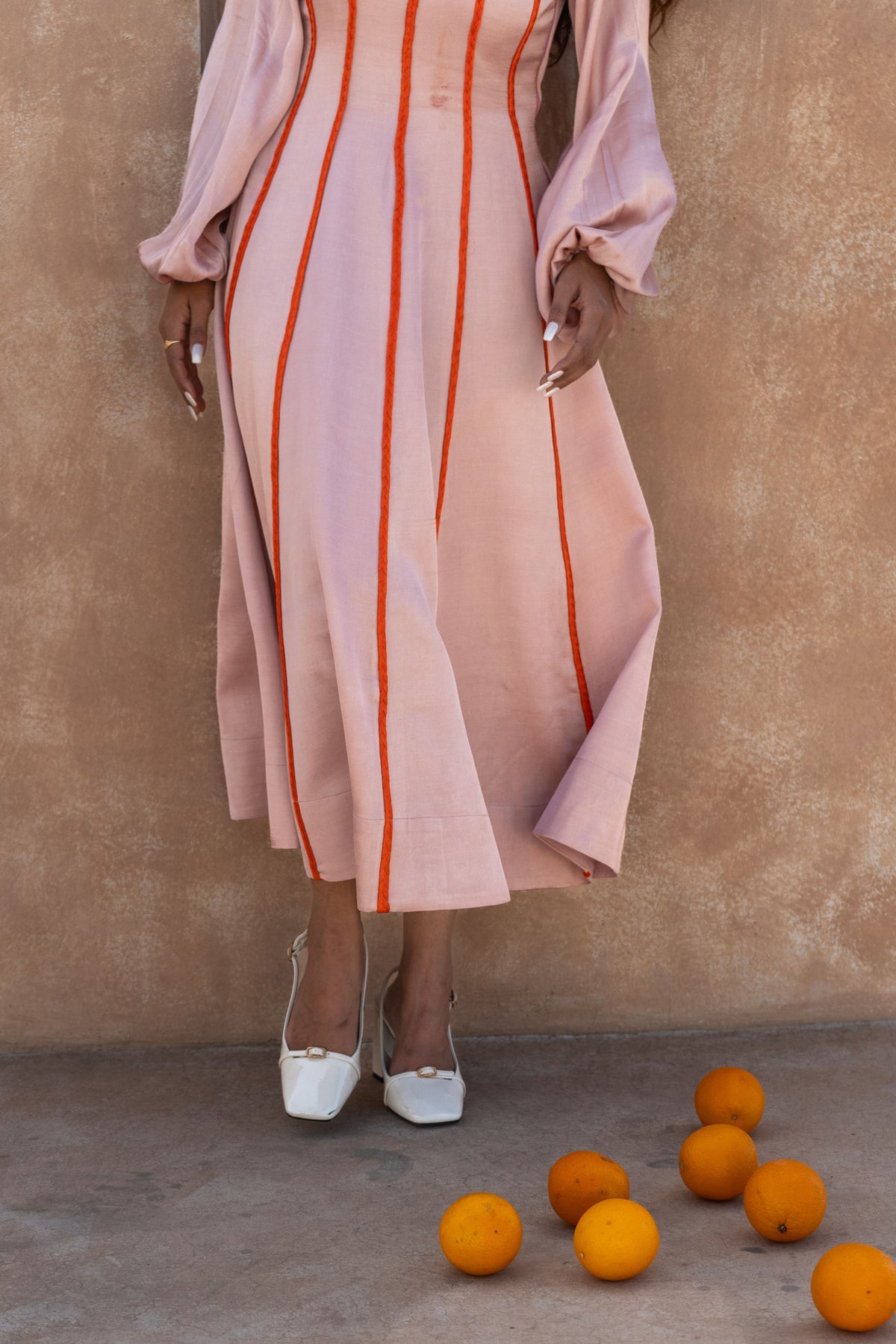 Pink Maxi Dress- Orange Braids