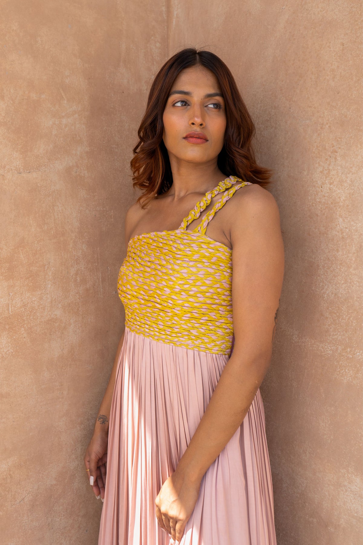Pink-yellow Bustier Gather Gown