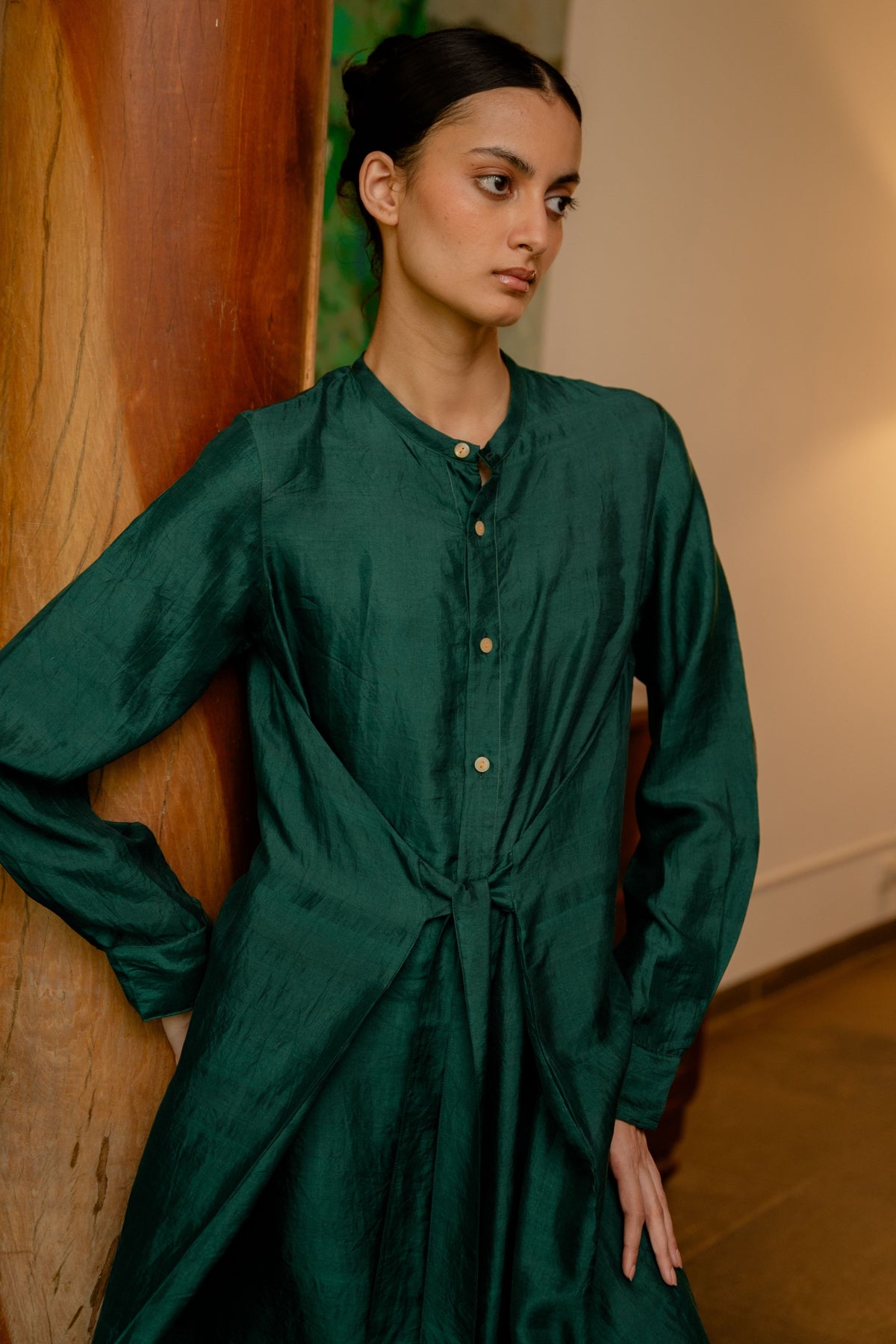 Forest Green Tie Up Dress