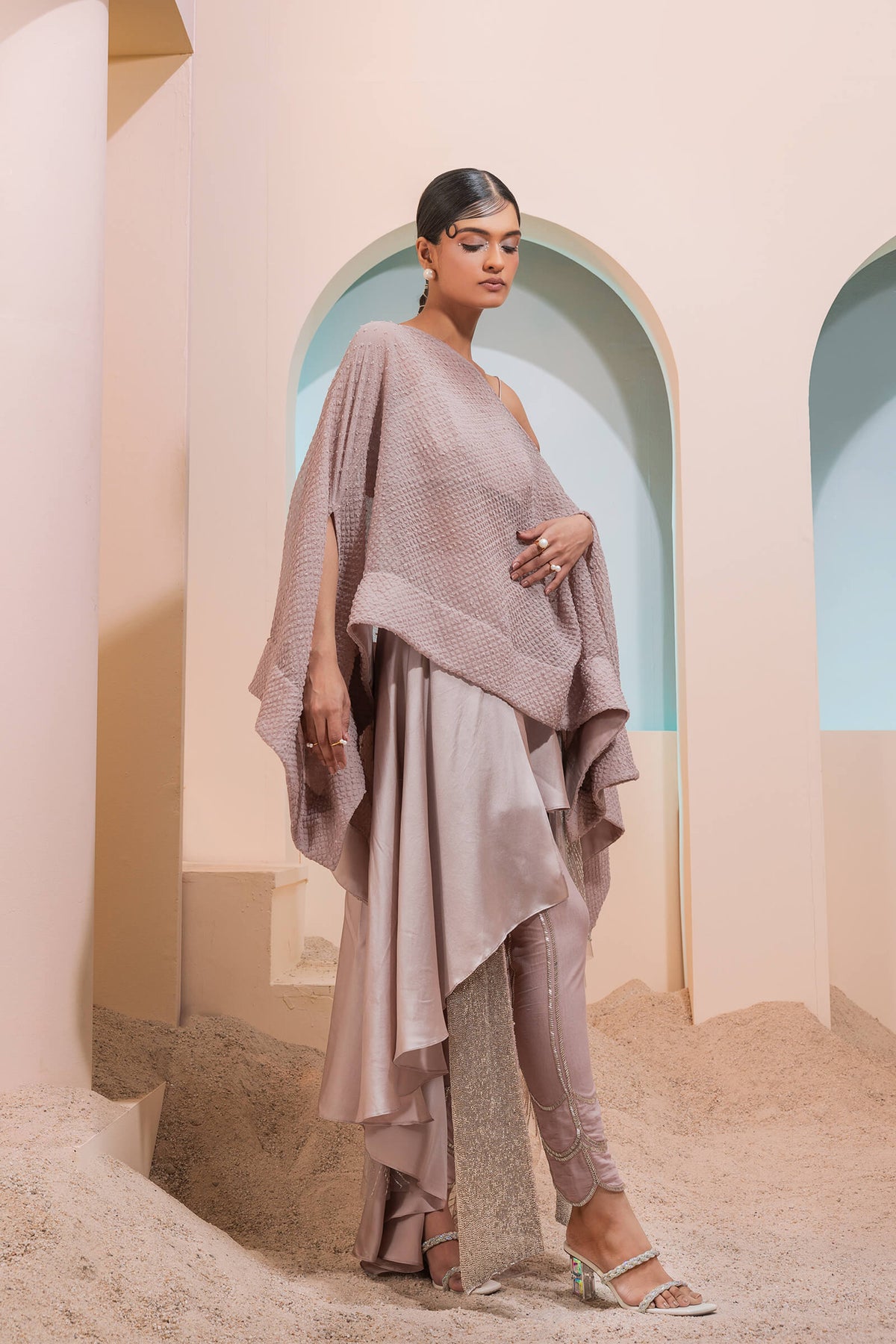 Burnt Pink Chiffon Caftan Set