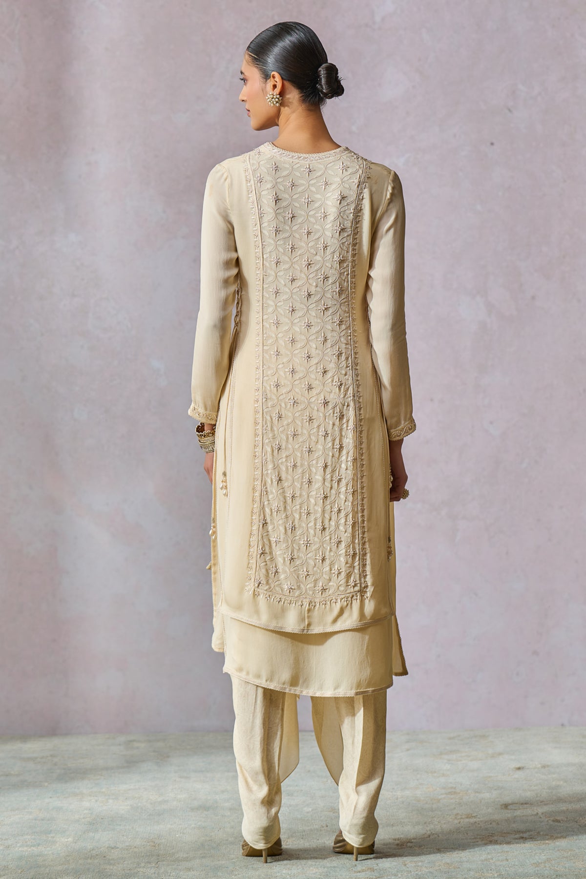 Ecru Double Layered Kurta With Dhoti