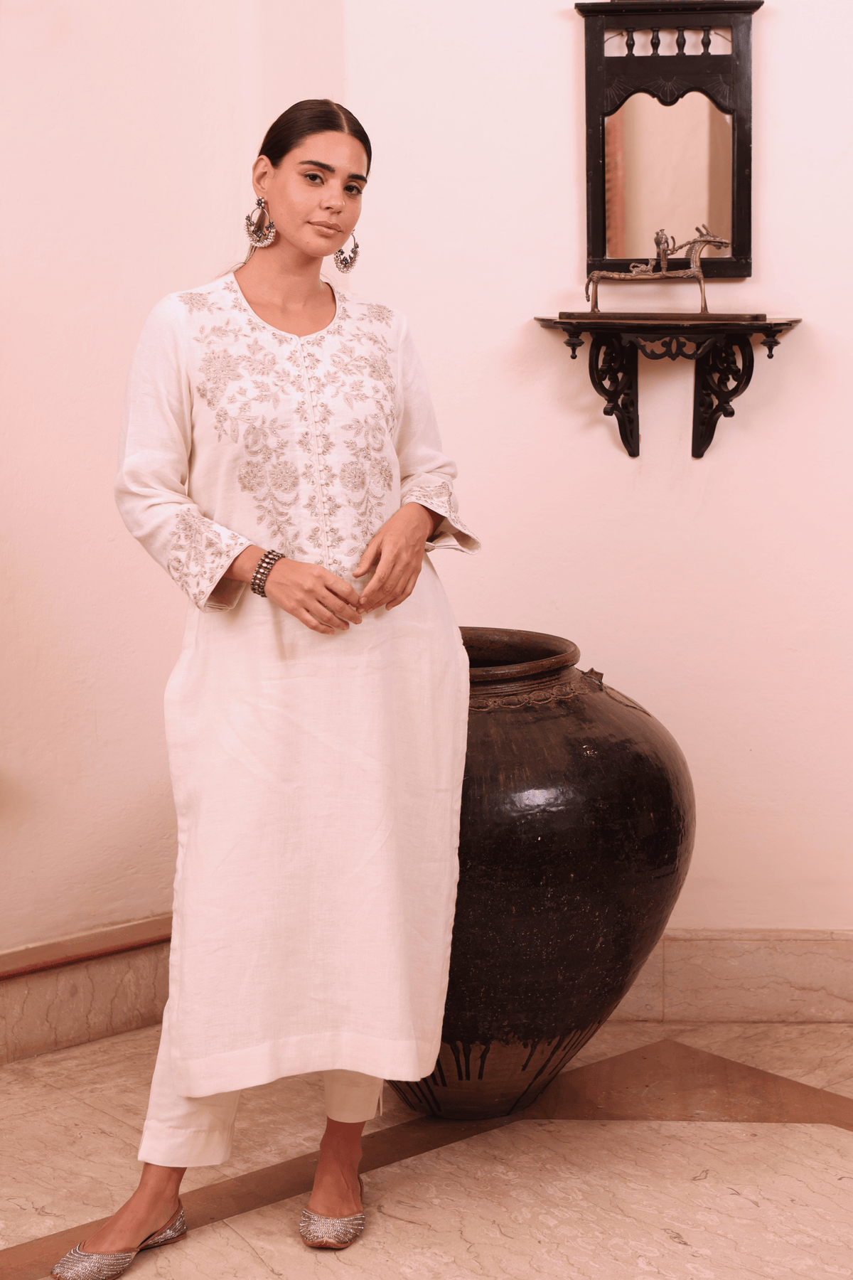 Ivory Linen Kurta And Pant