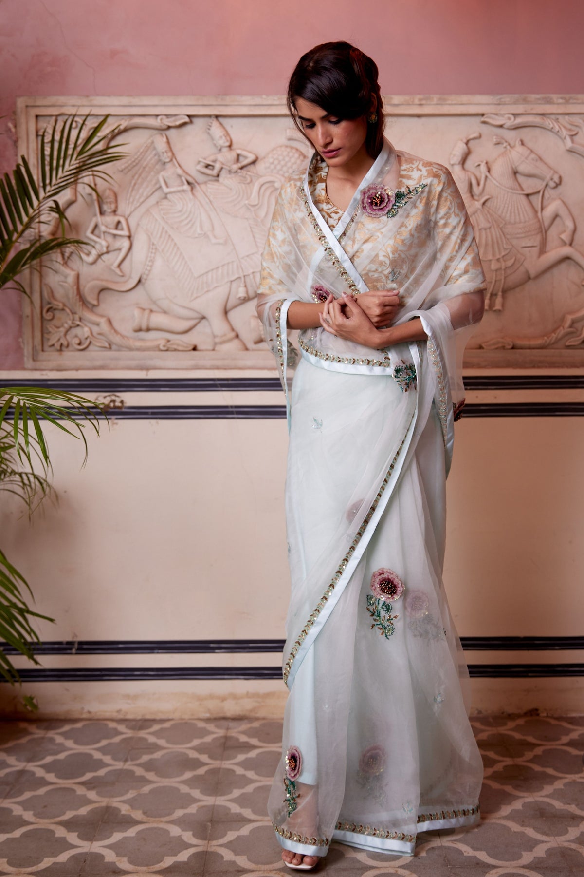 Gulab Sea Foam Saree