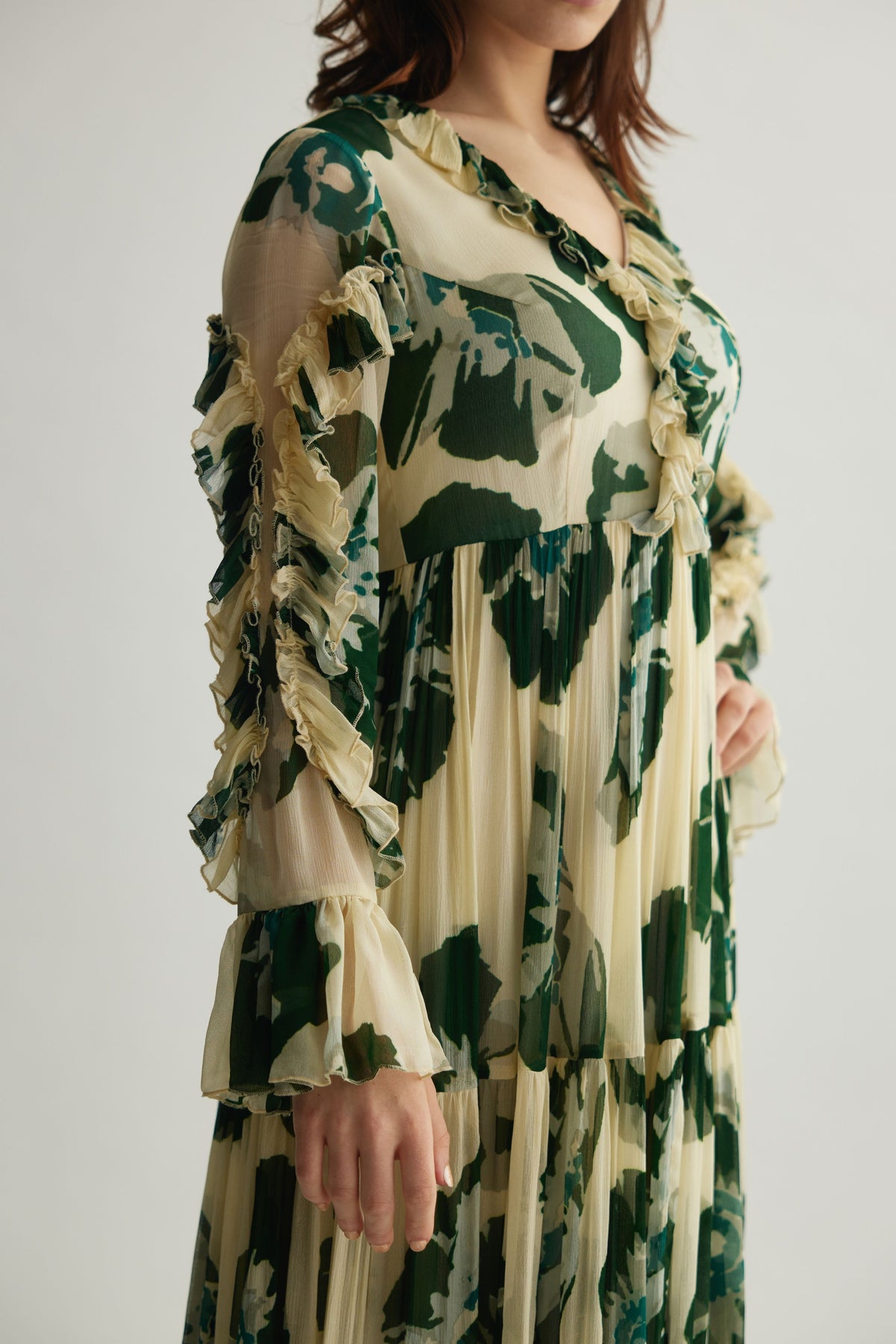 Green Floral Frill Dress