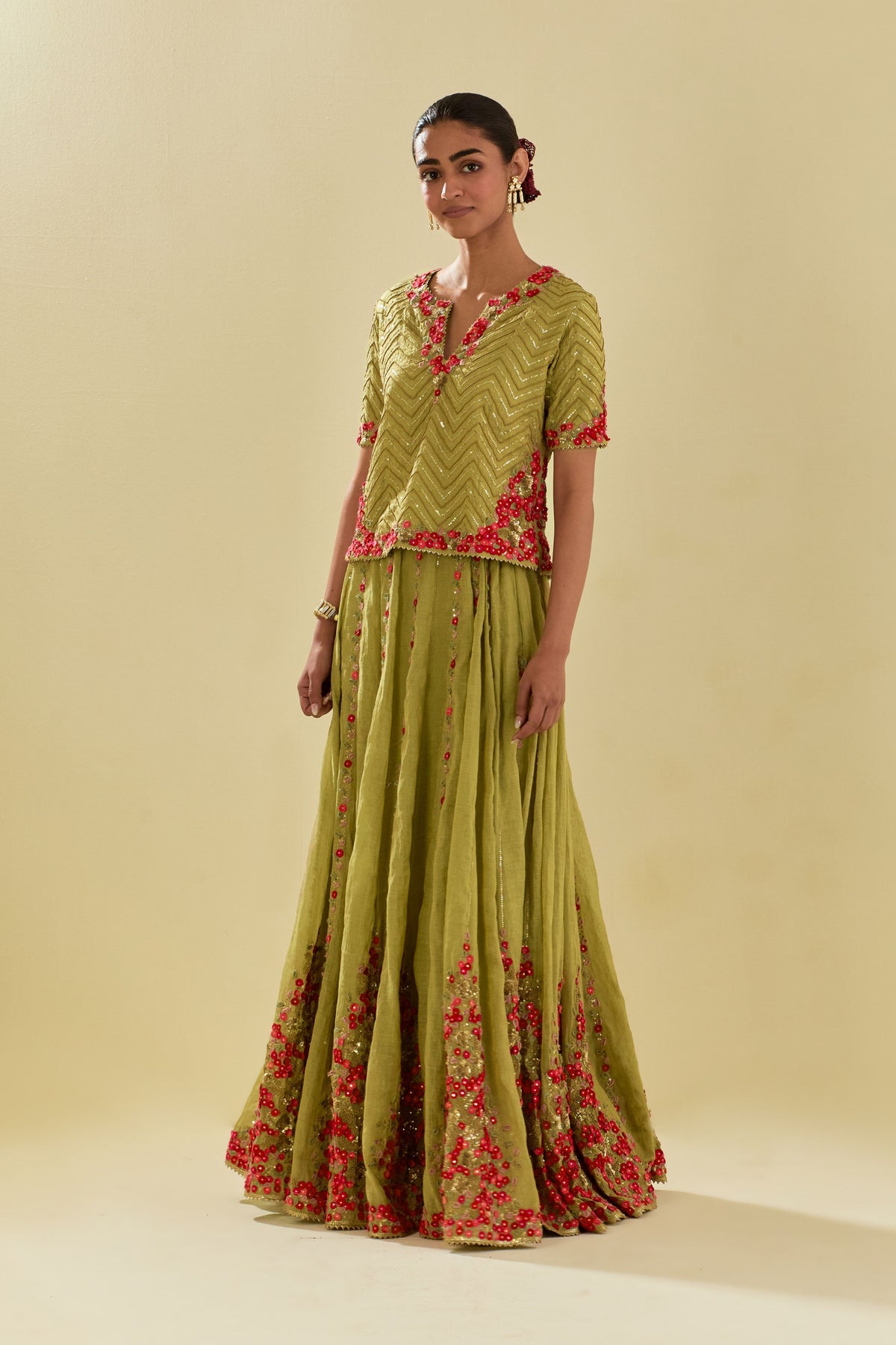 Green Embroidered Lehenga Set