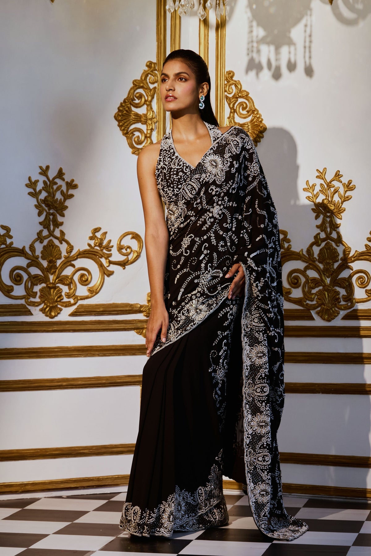 Midnight Jaal Saree Set