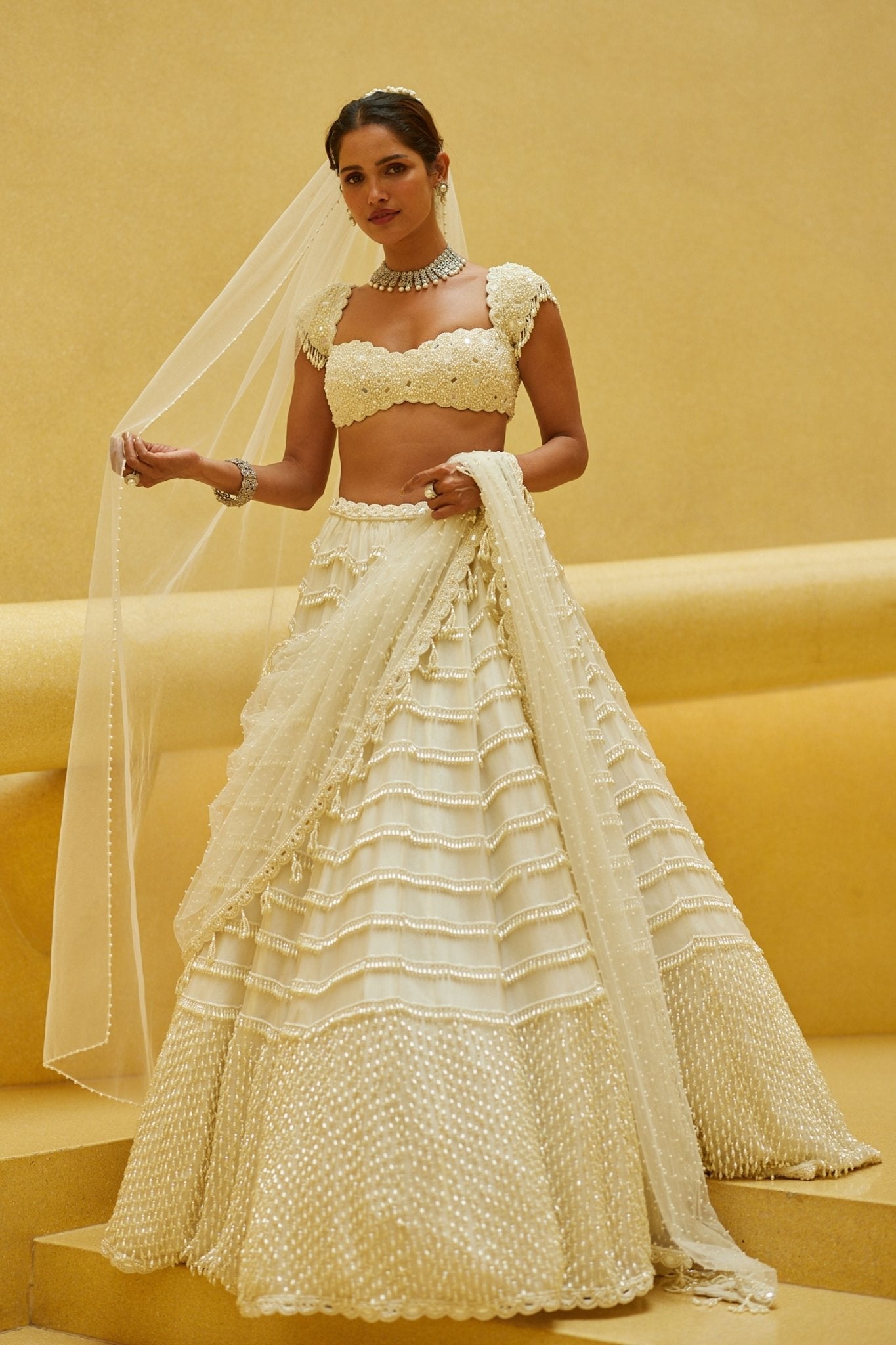 Mirror and Pearl Drop Lehenga Set - Vvani by Vani Vats - Elahe