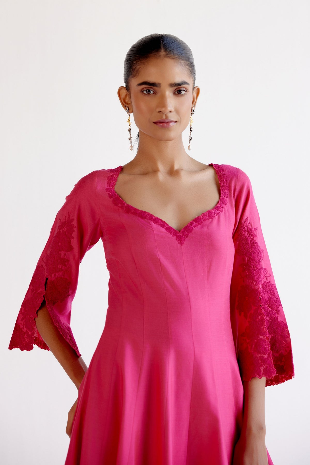 Embroidery Fuchsia Pink Anarkali Set