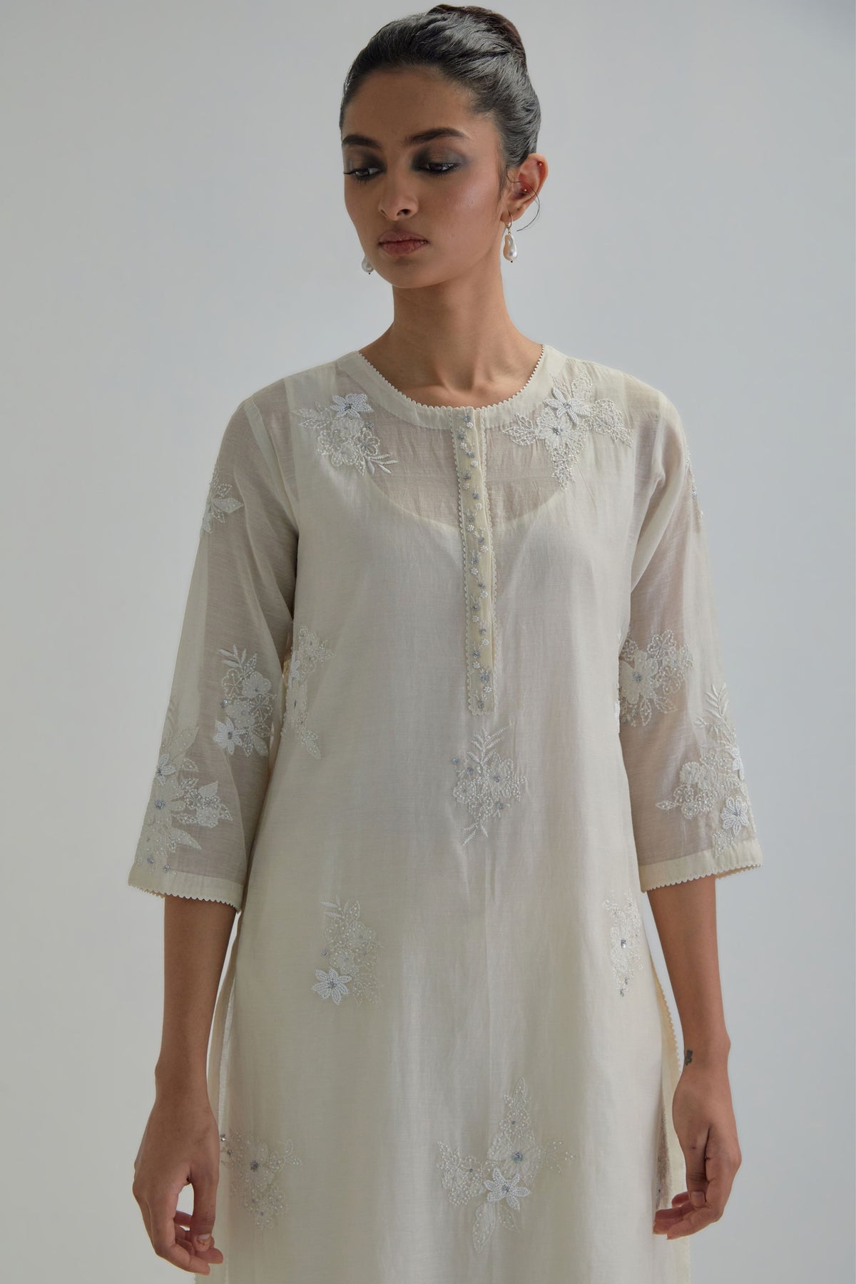 Off White Beaded Kurta And Pants