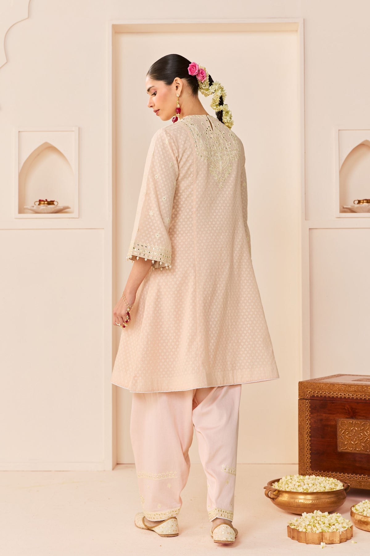 Nida Carnation Pink Short Choga Set