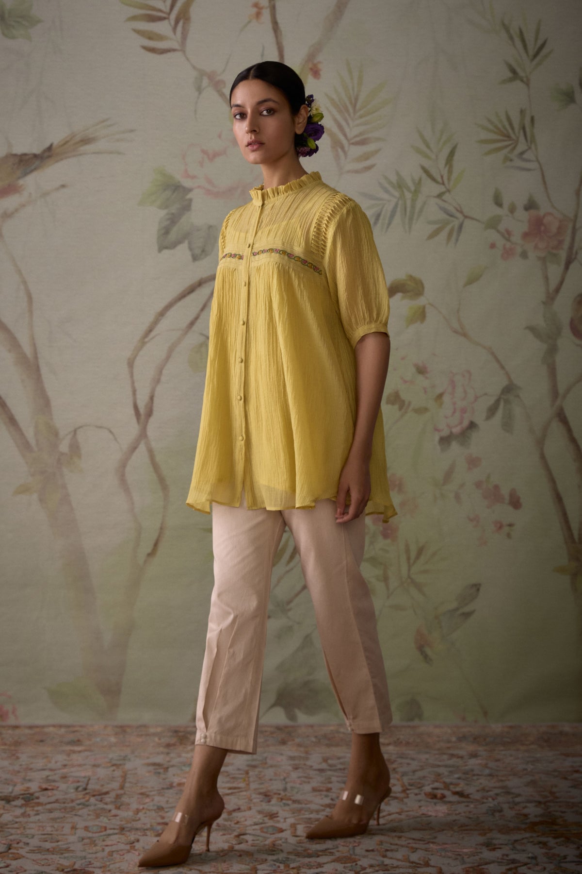 Lemon Yellow Pintuck Short Tunic
