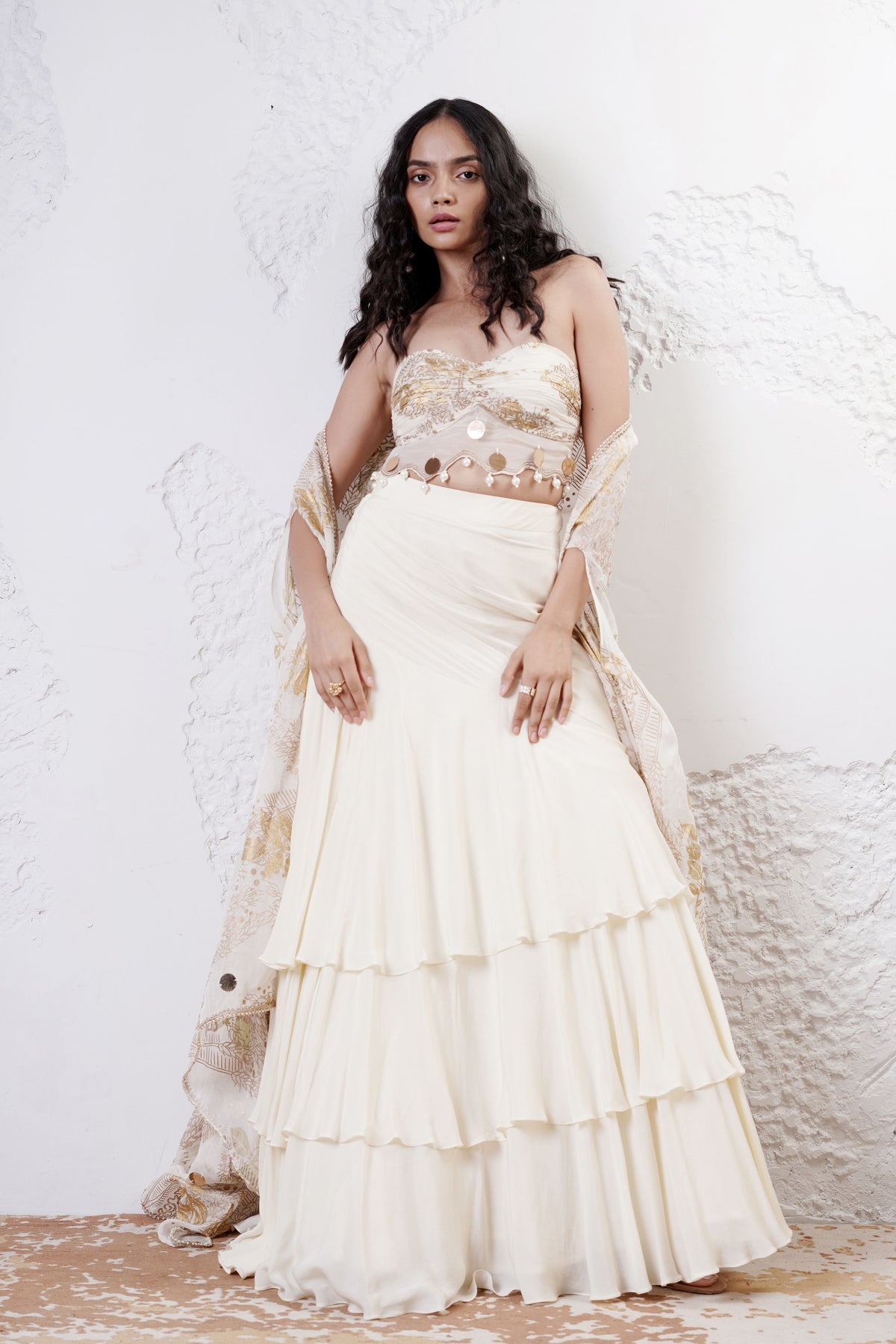 Ivory Layered Lehenga Set