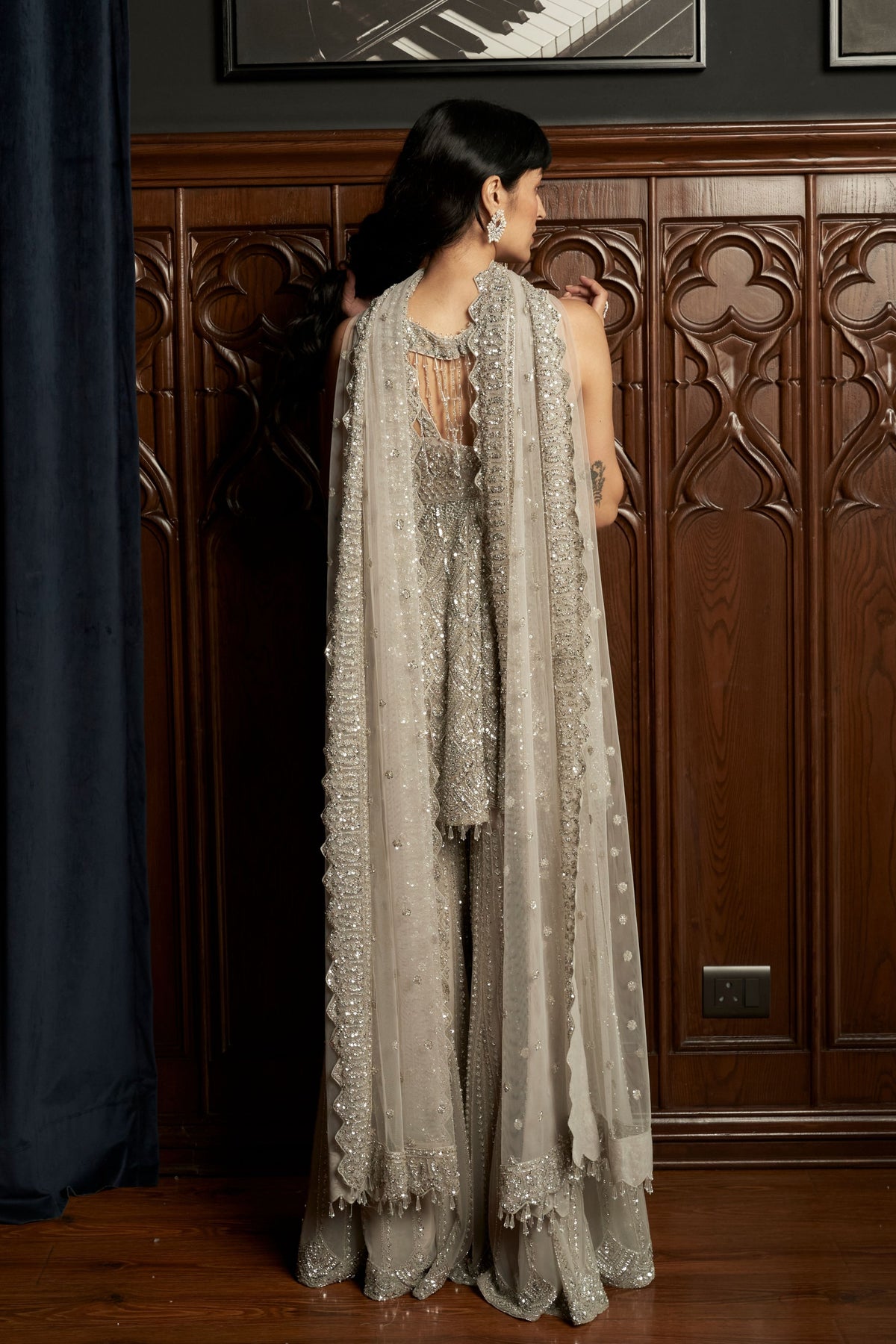 Grey Peplum Sharara Set