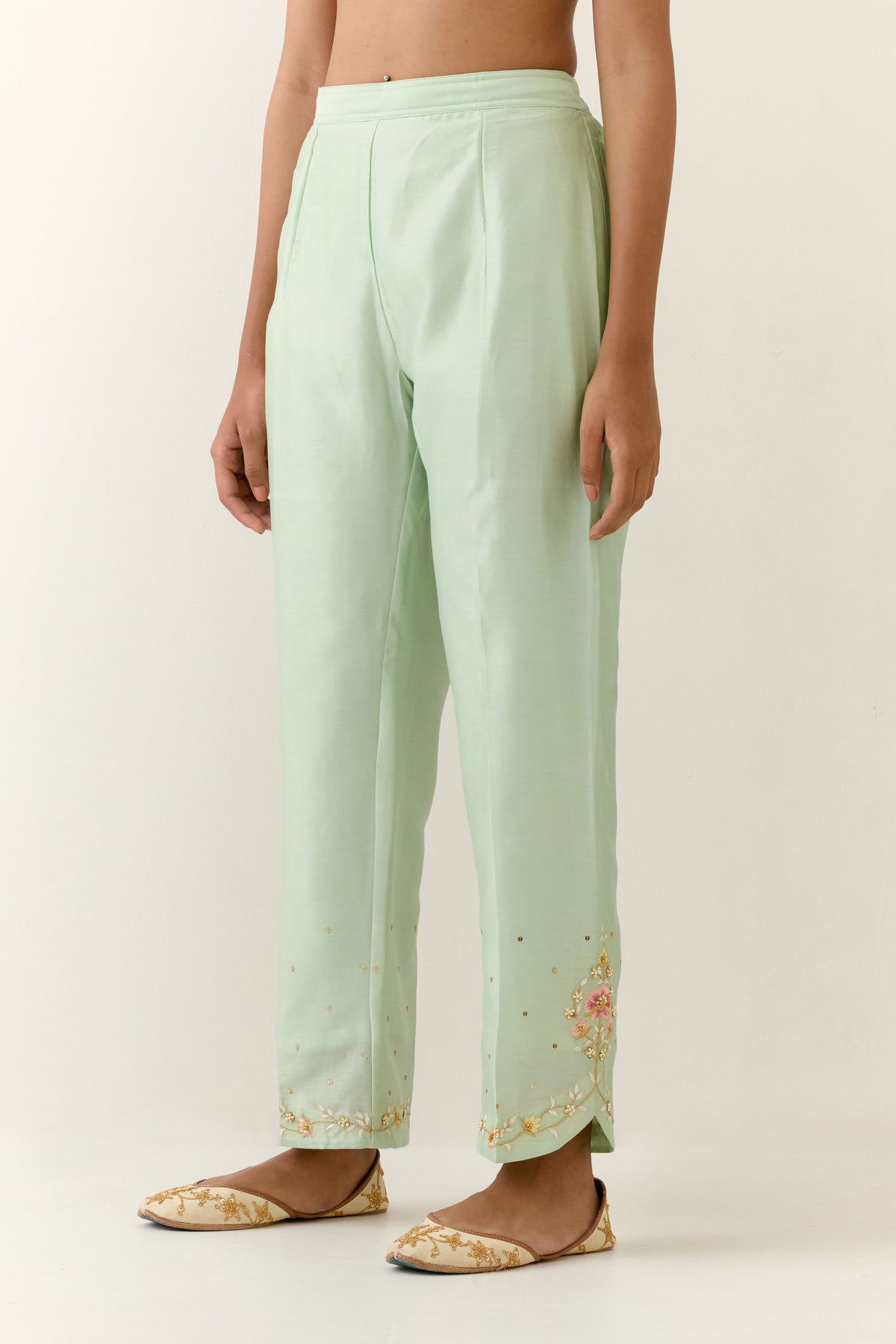 Green Hand Embroidered Palazzo
