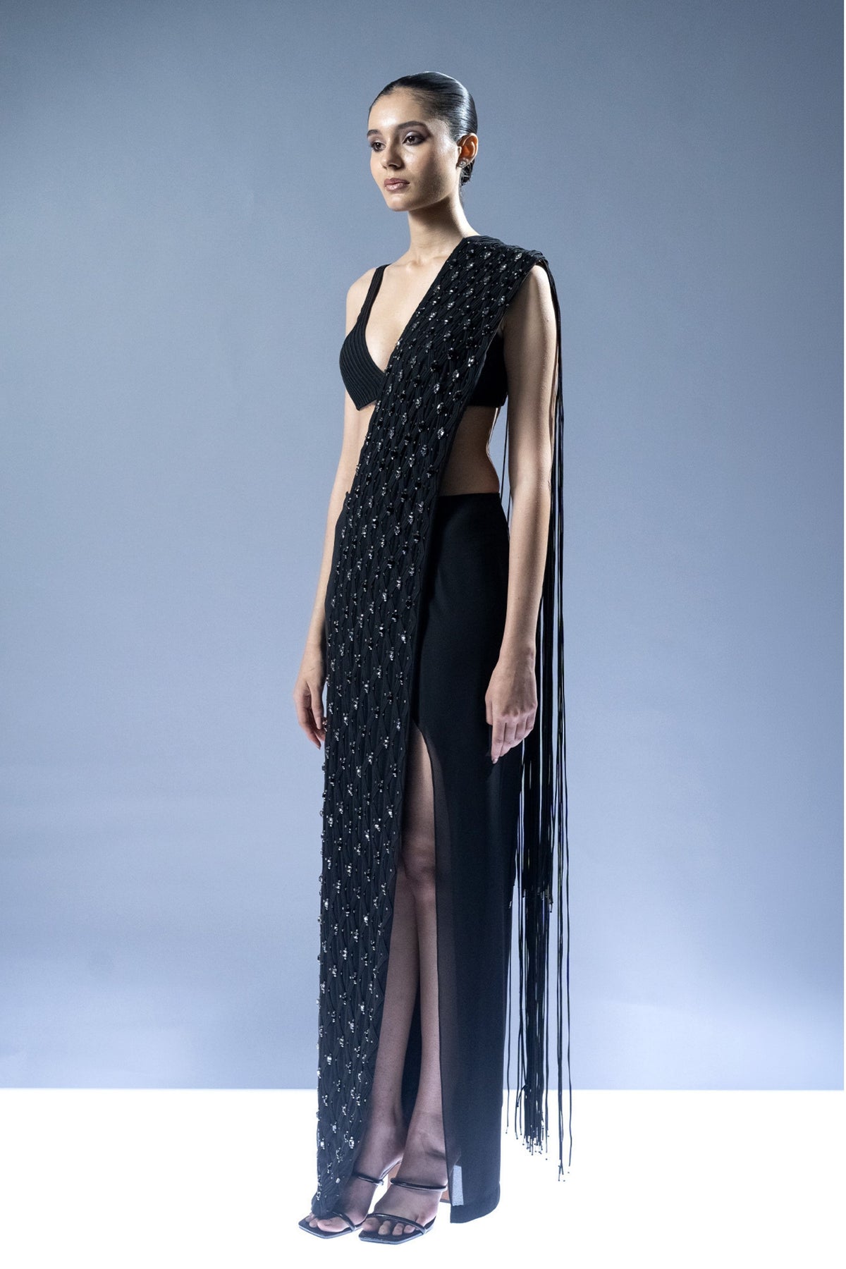 Noir Crystal Drape Saree