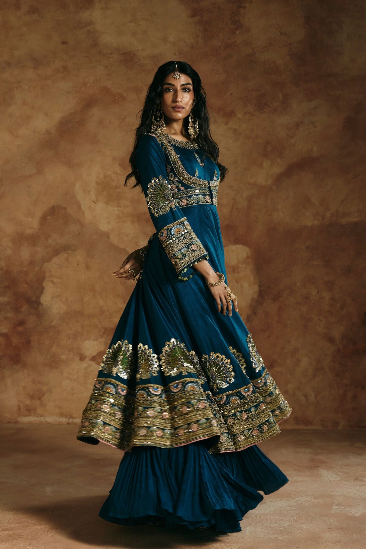 Teal Blue Sindh Zardozi Anarkali Set