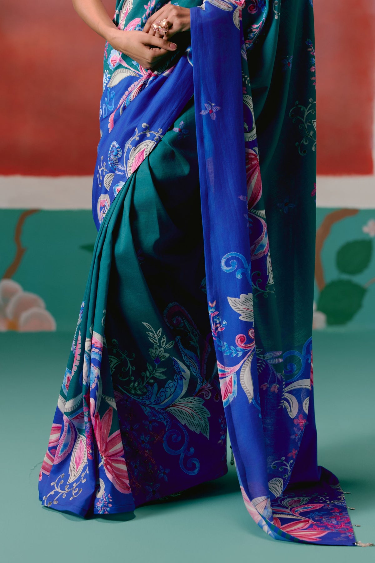 Teal and Blue Paisley Saree