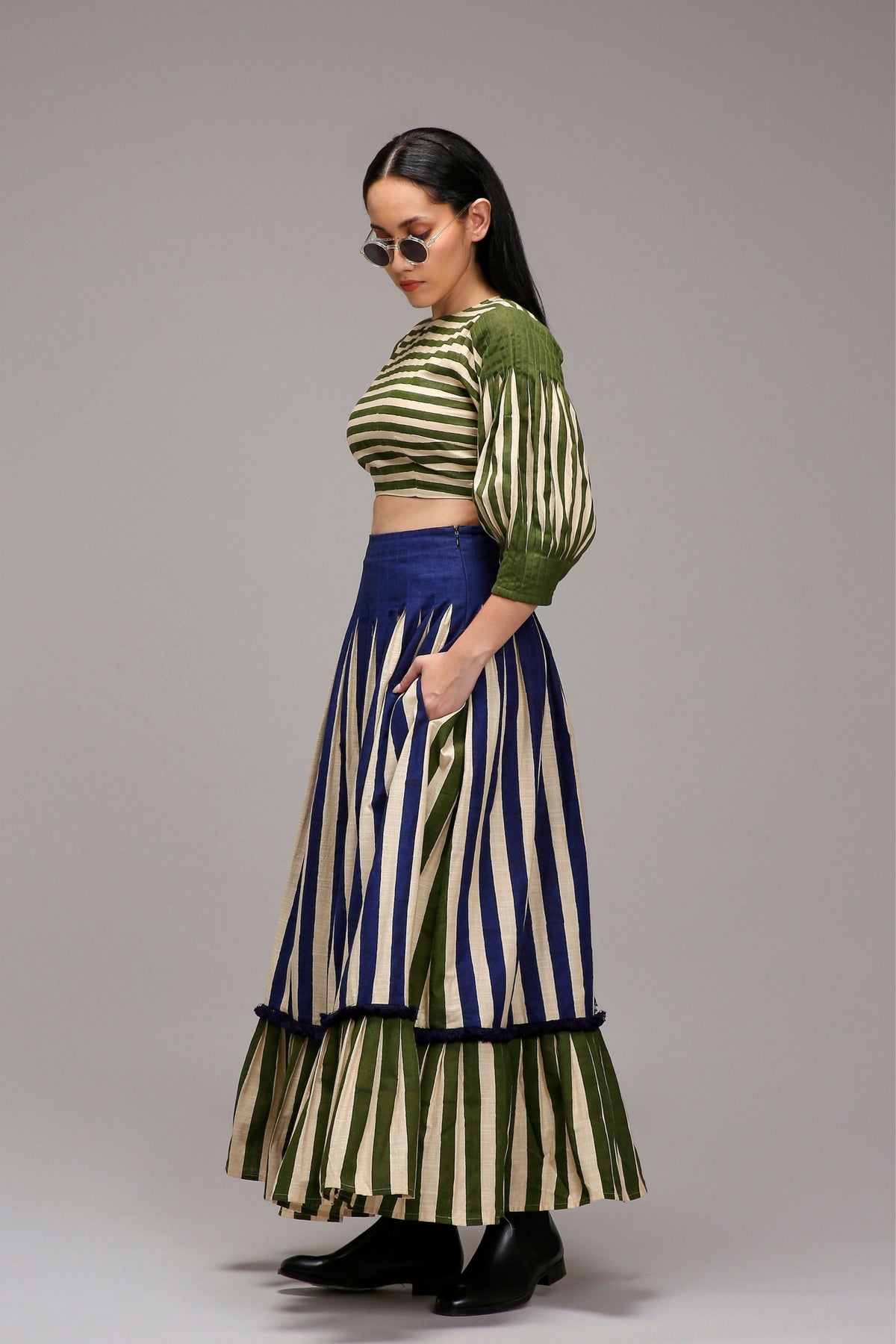 Egg-shell Striped Crop Top & Skirt Set