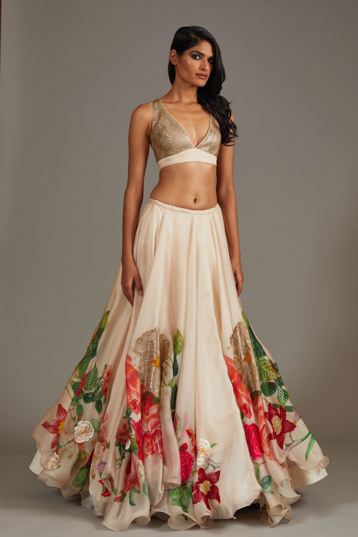 Organza Lehenga Set in Ivory