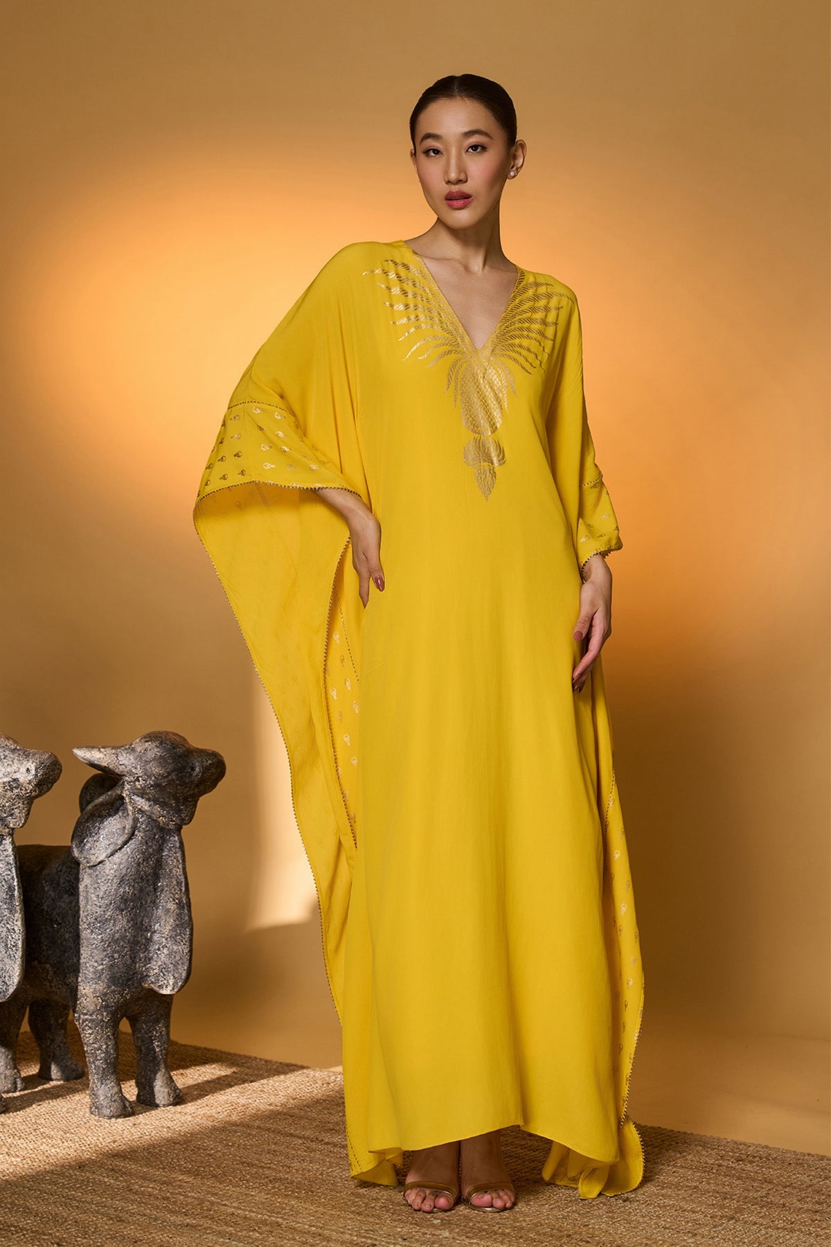 Yellow Tribal Mask Kaftan