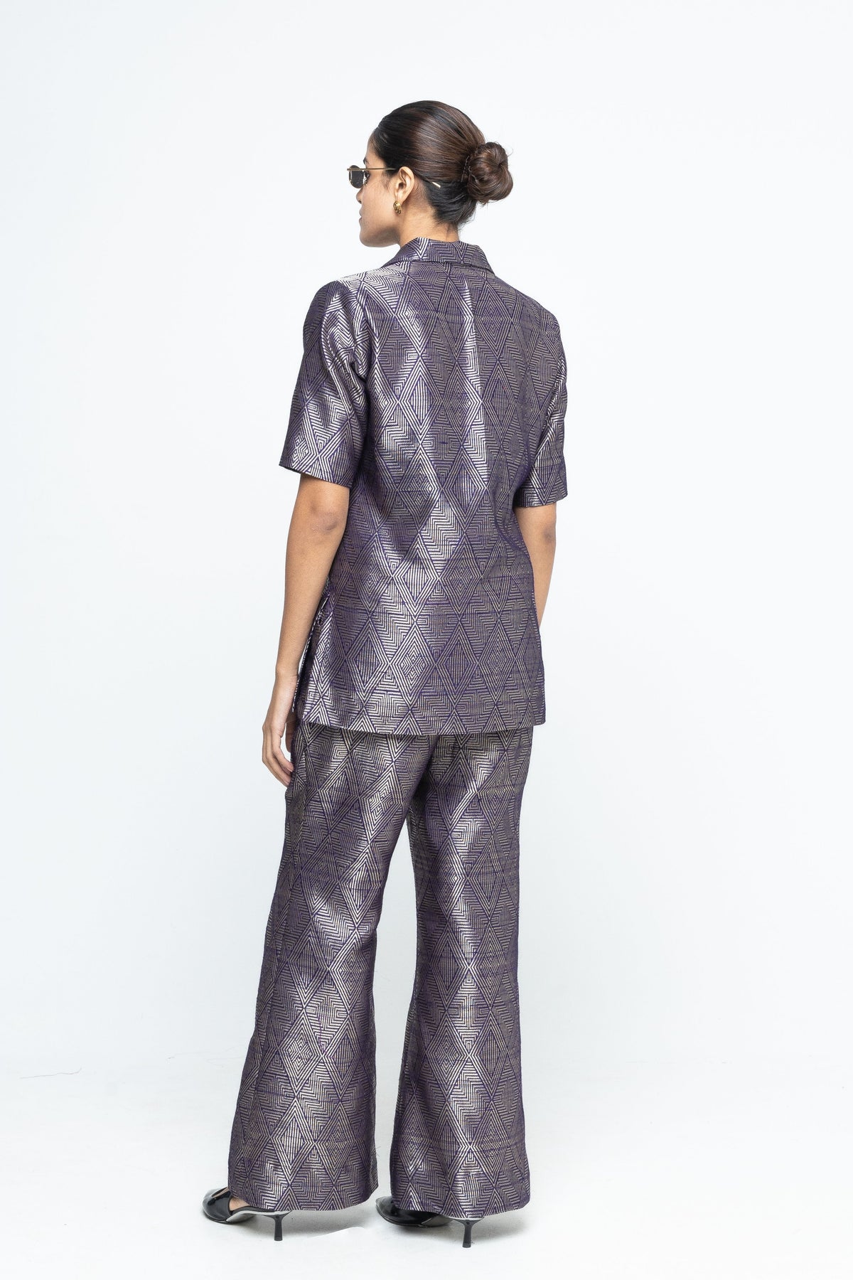 Metallic Purple Wrap Blazer Set