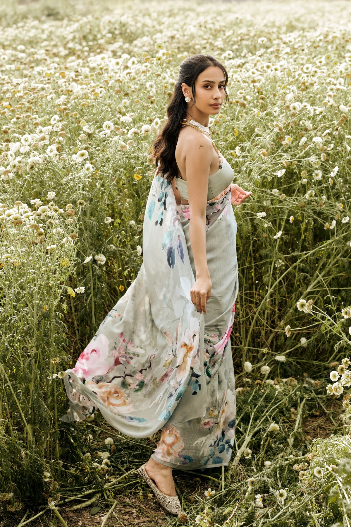 Julie Sage Green Chiffon Saree