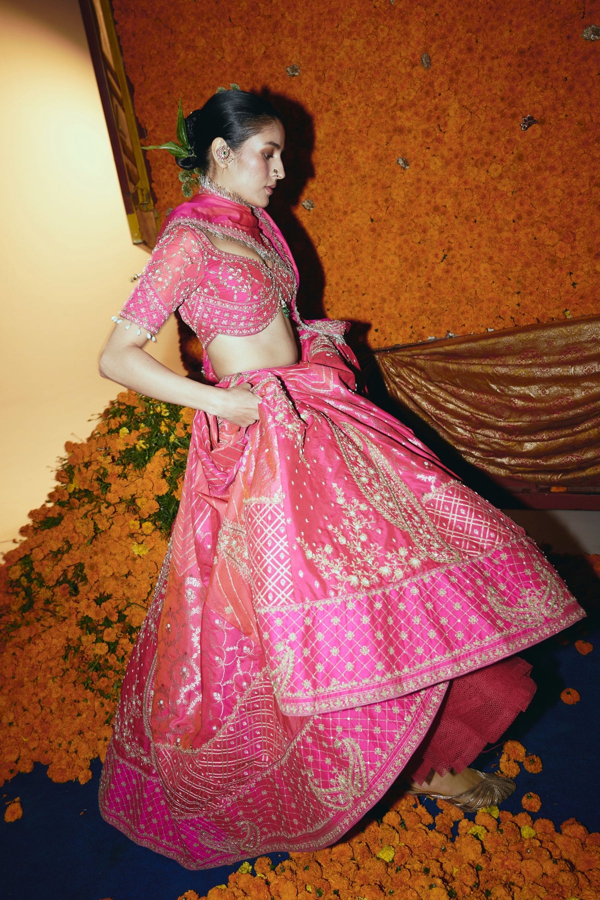 Abstract Silk Banarsi Lehenga Set